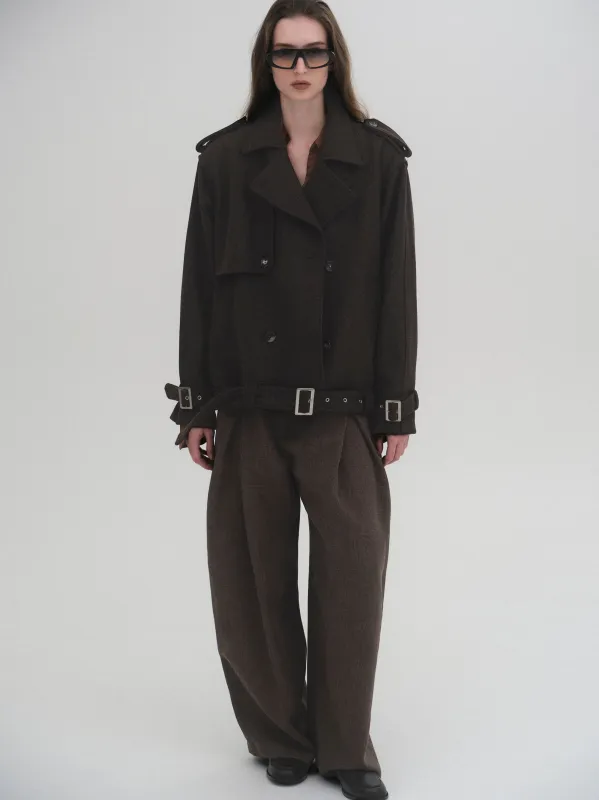 Short Trench Wool Coat, Brown sold by Source Unknown