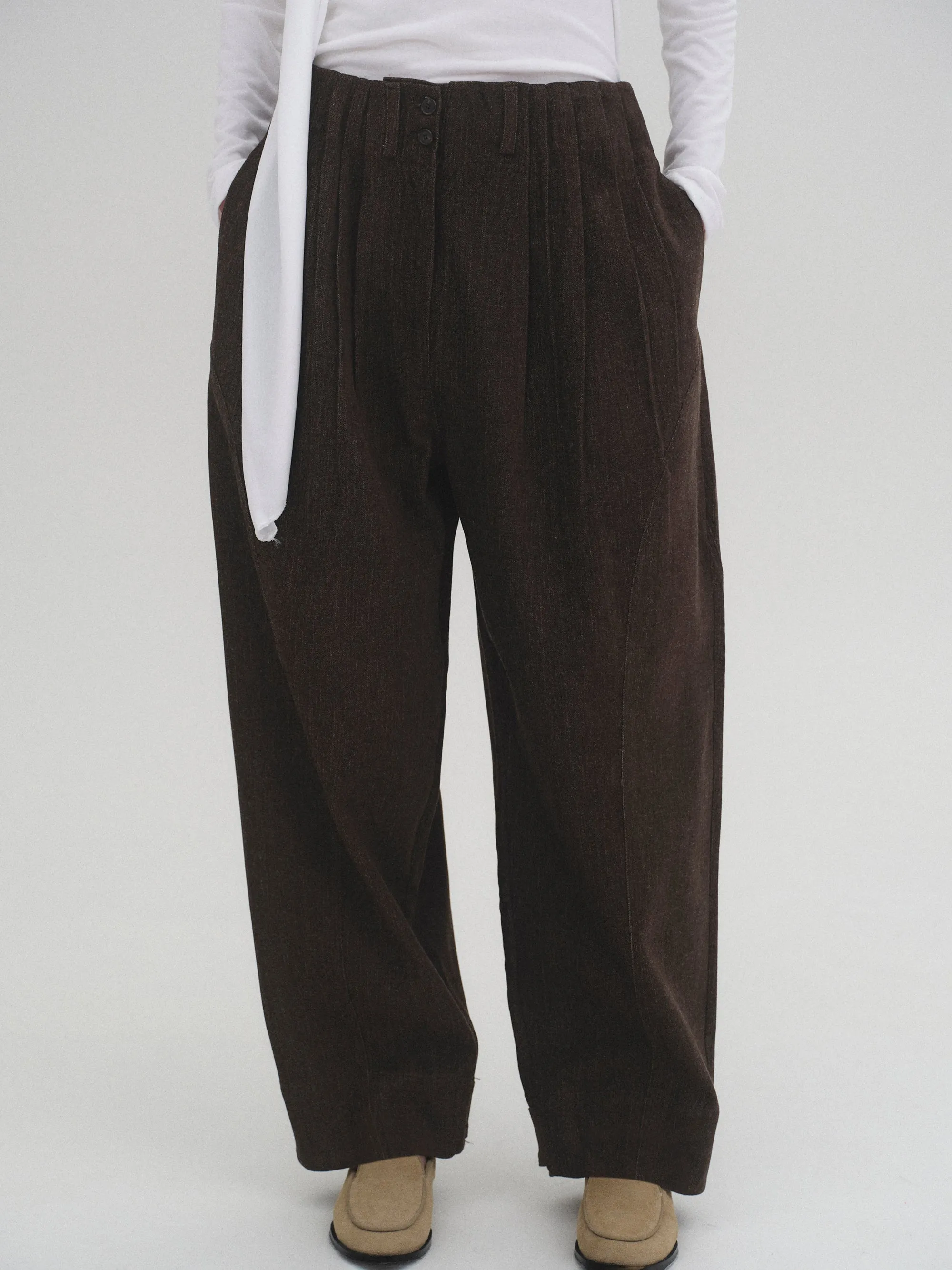 Sculpted Tuck Trousers, Brown sold by Source Unknown product image thumbnail 2