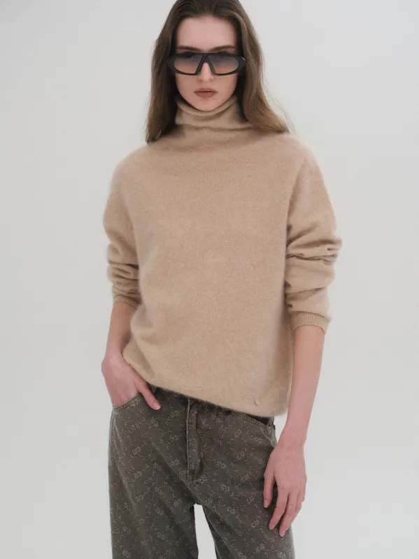 Wool-Cashmere Turtleneck Knit, Camel sold by Source Unknown