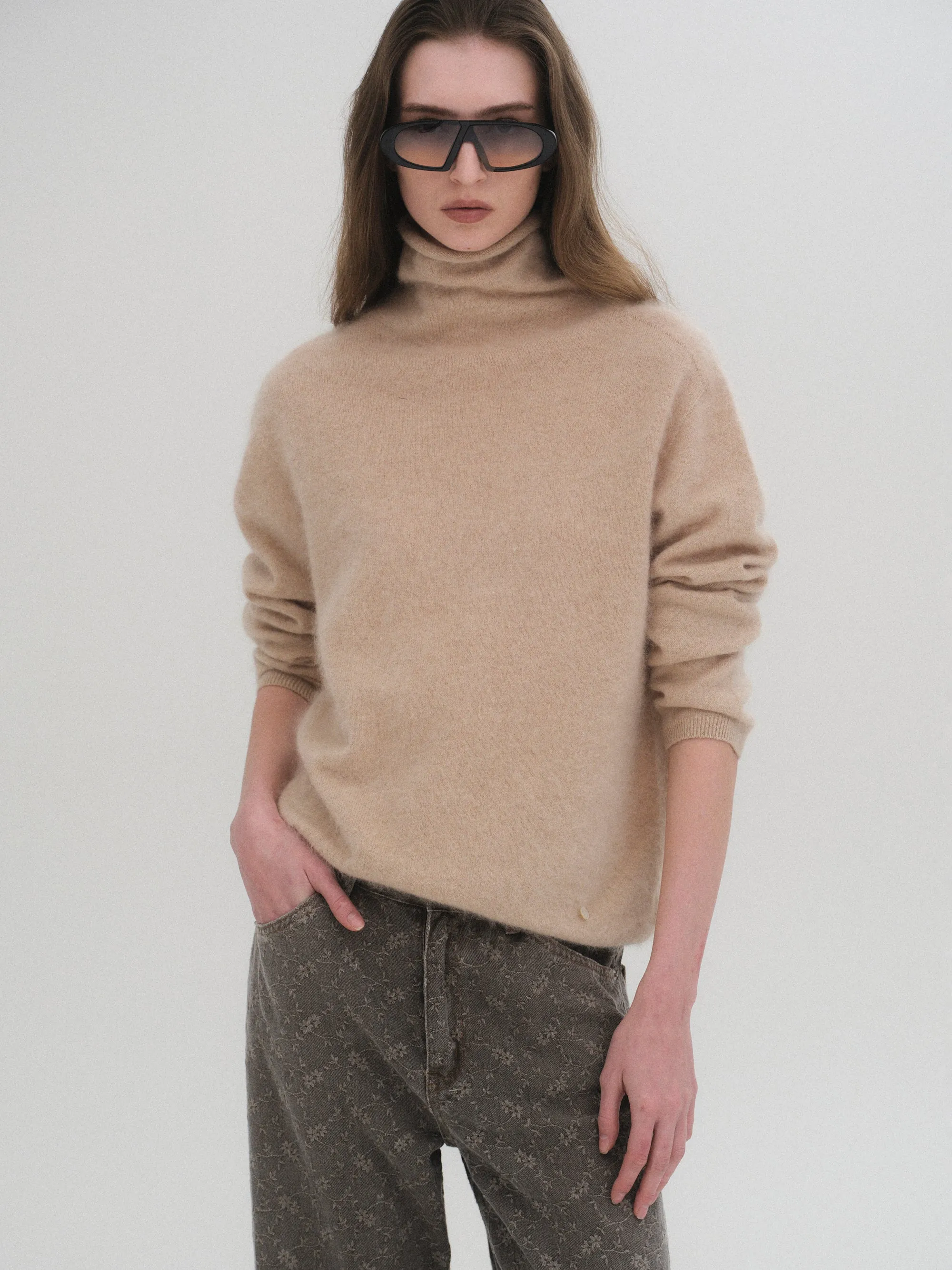 Wool-Cashmere Turtleneck Knit, Camel sold by Source Unknown