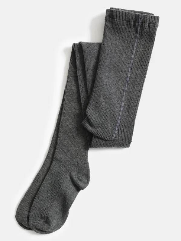 Rib Knit Tights, Charcoal sold by Source Unknown