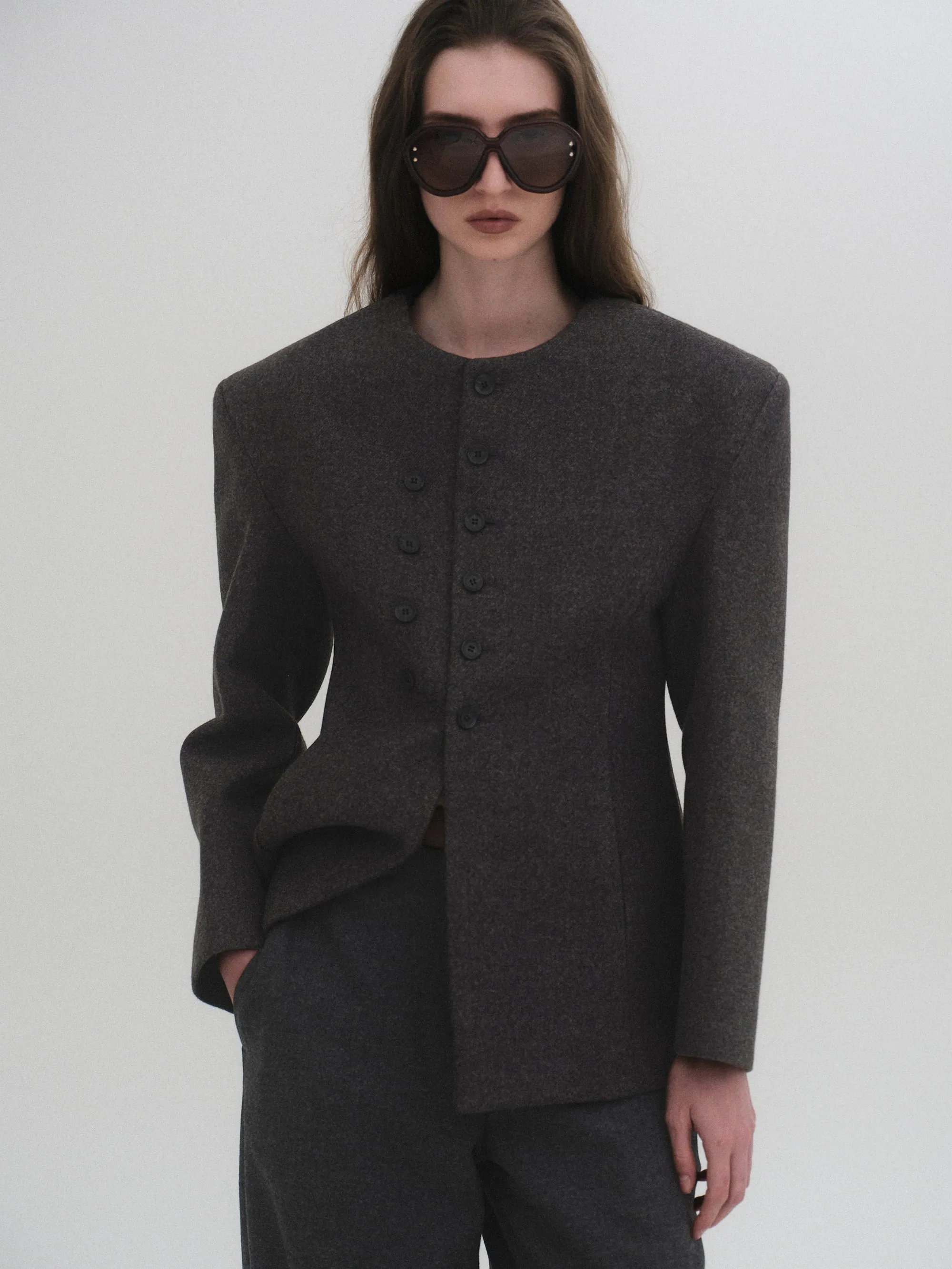 Double Breasted Hourglass Jacket, Charcoal sold by Source Unknown