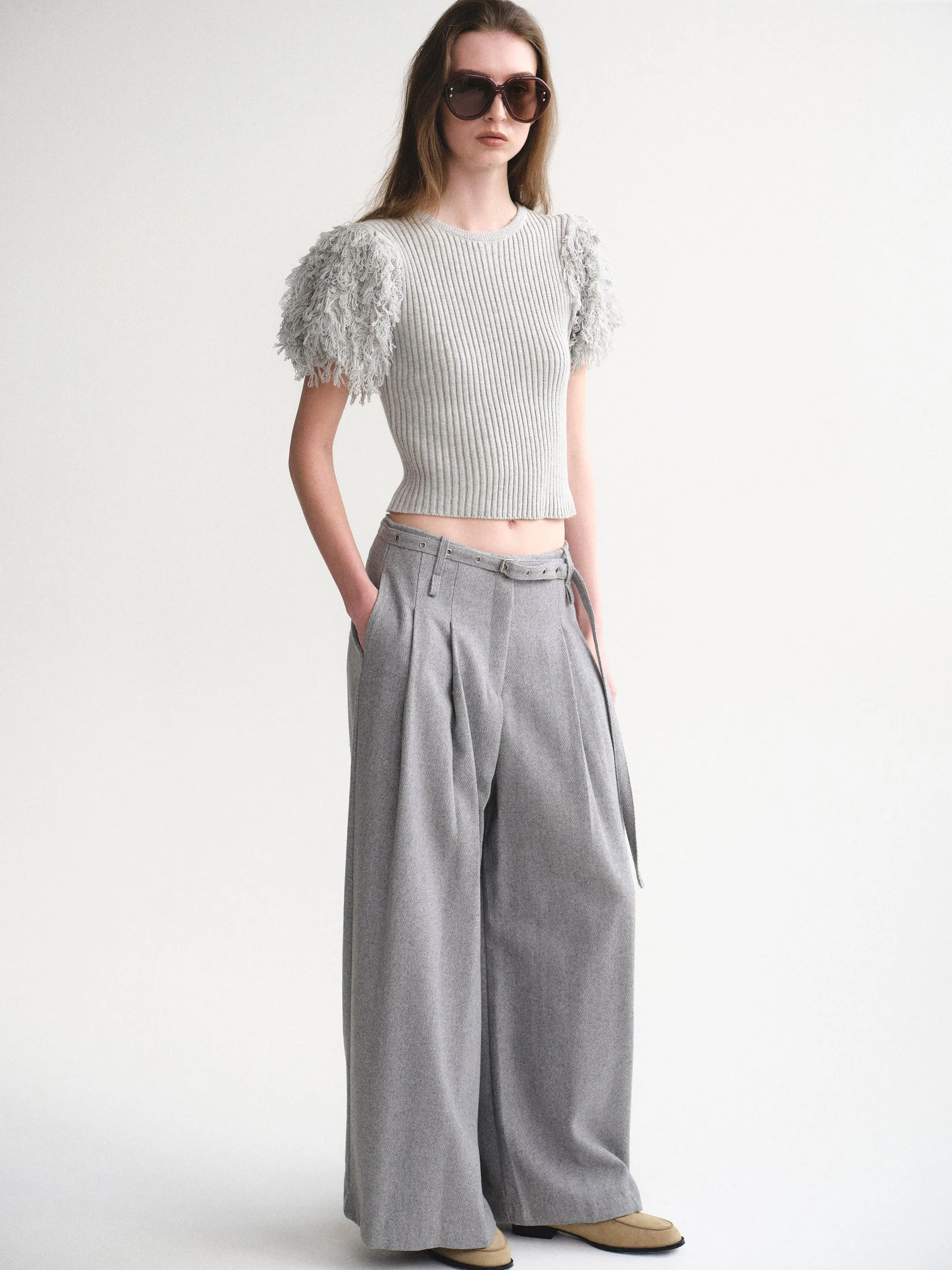 Belted Wool Trousers, Grey sold by Source Unknown product image thumbnail 3