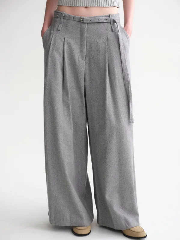 Belted Wool Trousers, Grey sold by Source Unknown