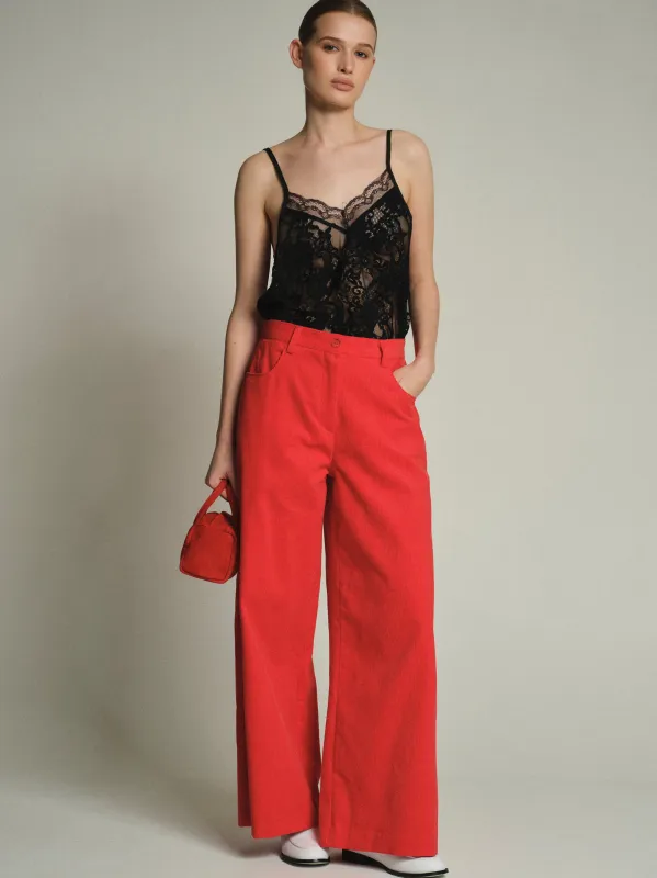 Wide-Leg Corduroy Trousers, Red sold by Source Unknown