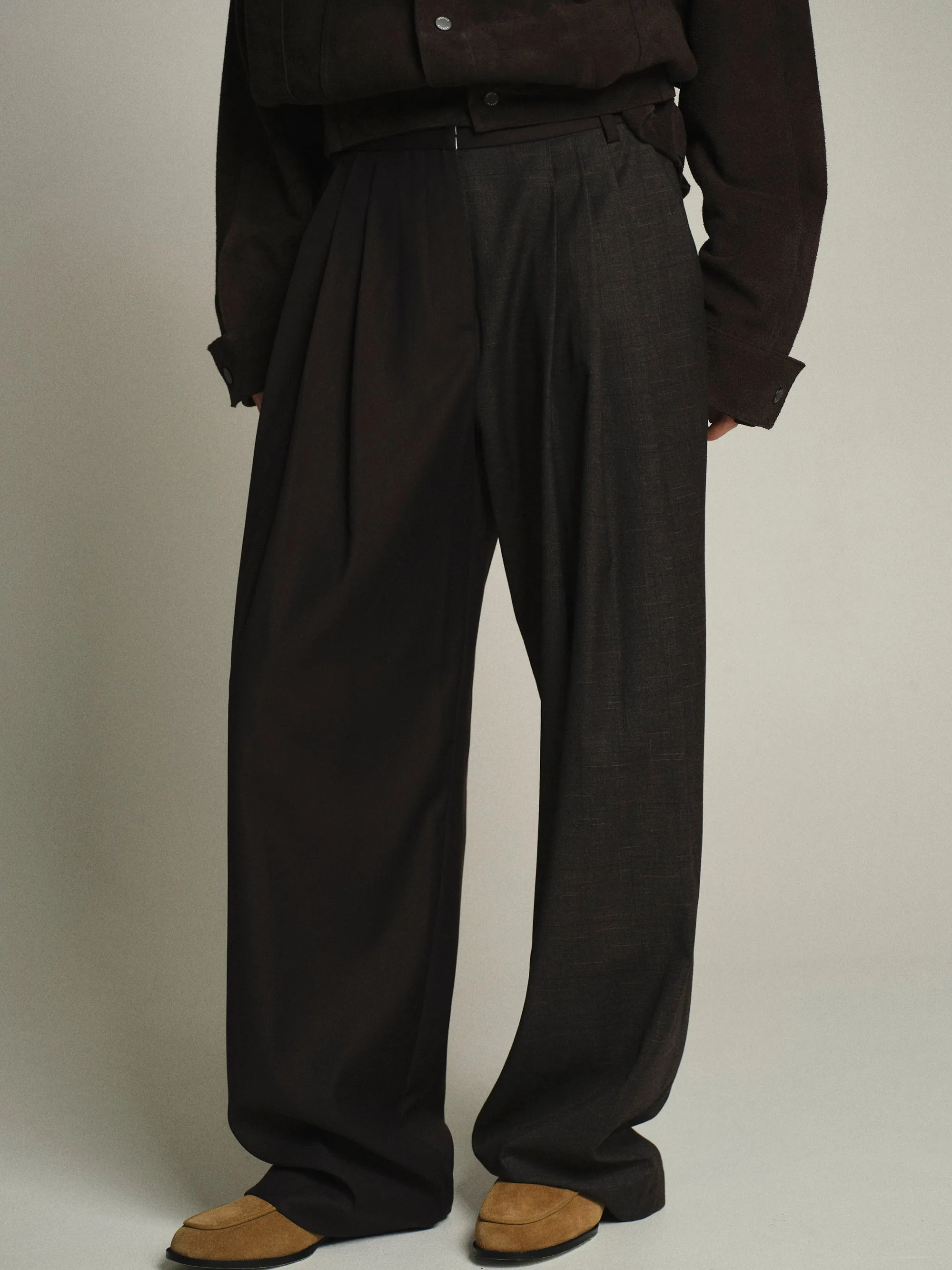Combination Pleated Trousers, Brown sold by Source Unknown
