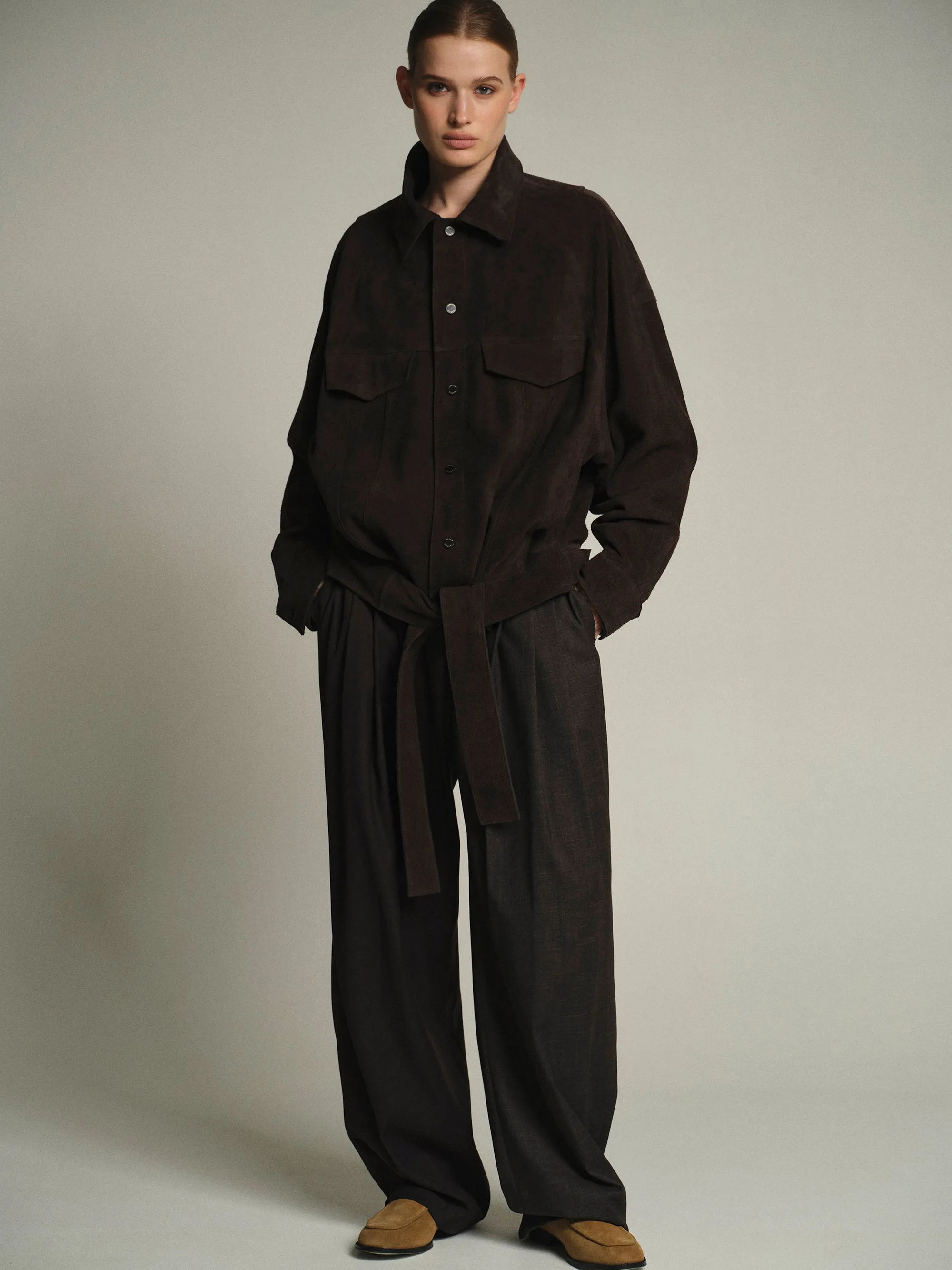 Belted Suede Leather Jacket, Chocolate sold by Source Unknown product image thumbnail 3