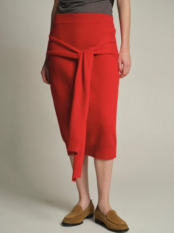 Tie-Front Knit Skirt, Red sold by Source Unknown