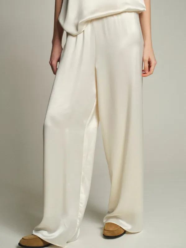 Satin Effect Drawstring Pants, Pearl sold by Source Unknown