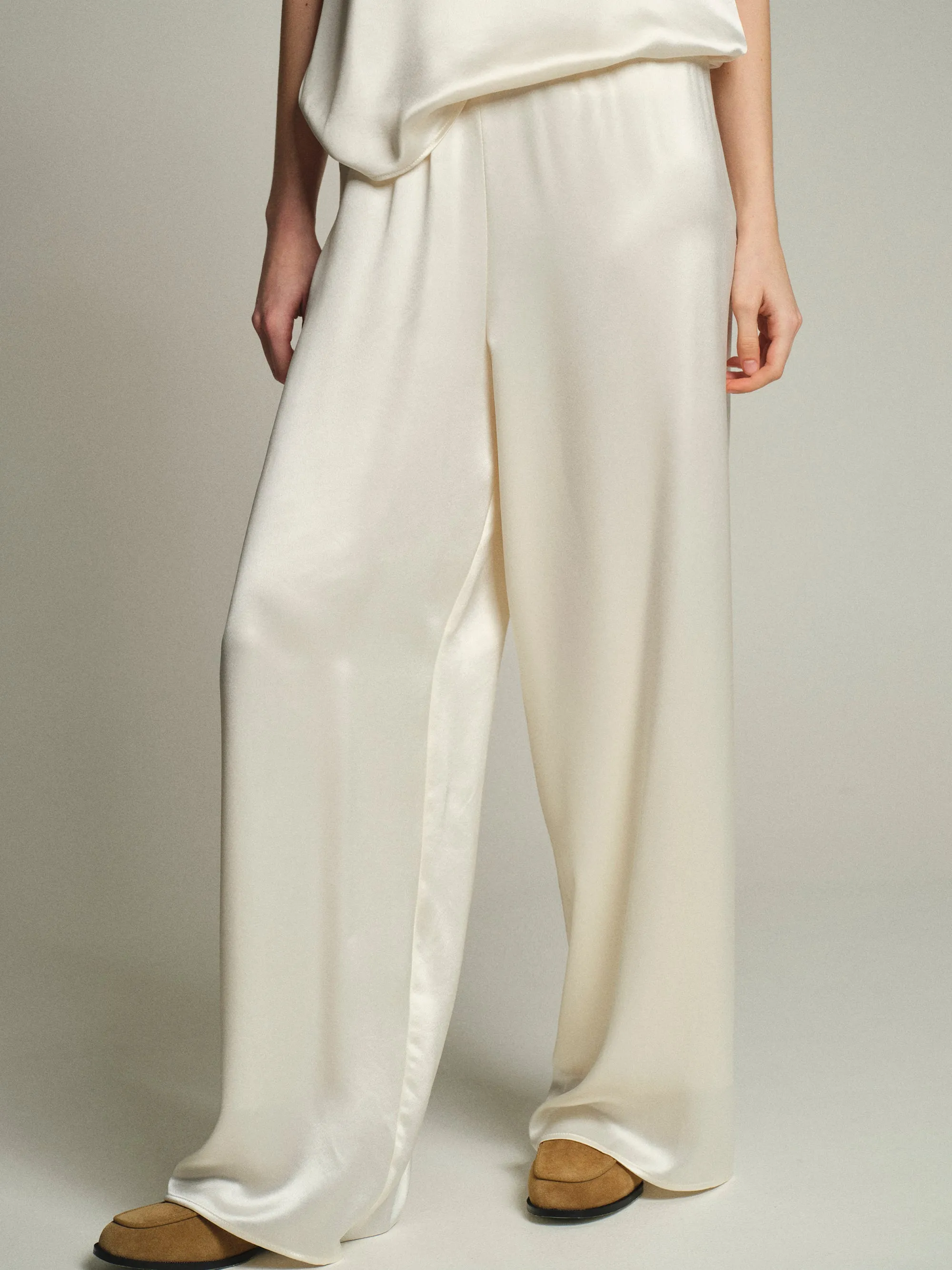 Satin Effect Drawstring Pants, Pearl sold by Source Unknown