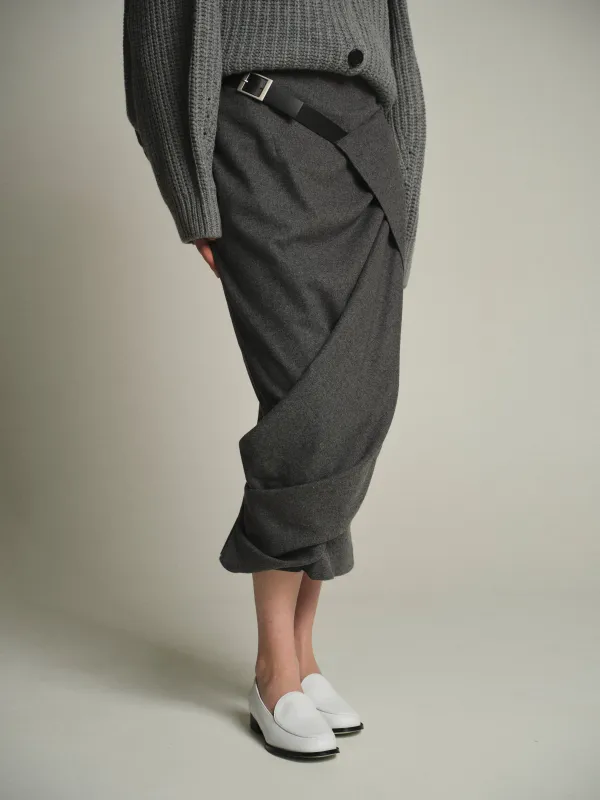 Draped Belted Skirt, Grey sold by Source Unknown