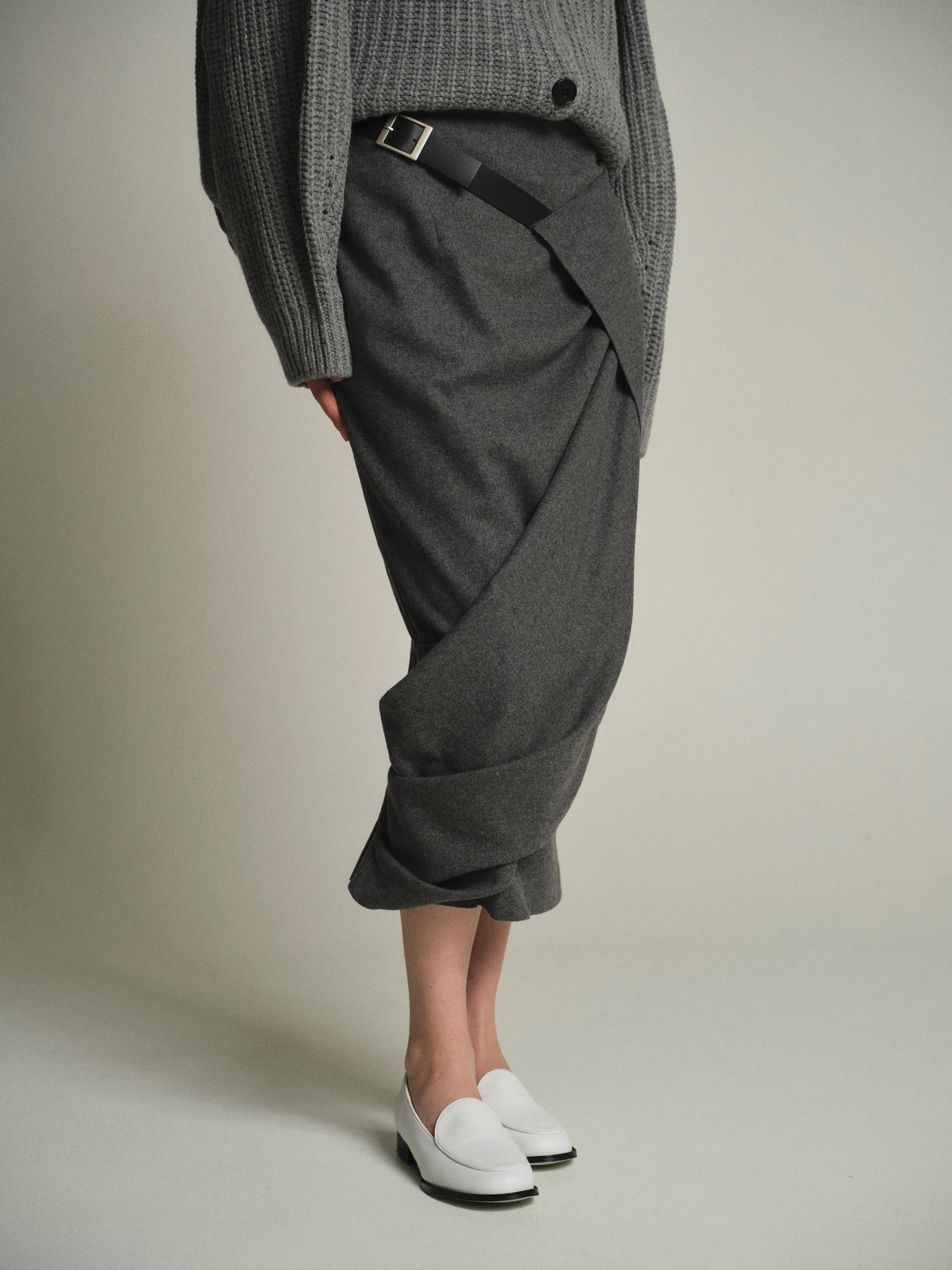 Draped Belted Skirt, Grey sold by Source Unknown
