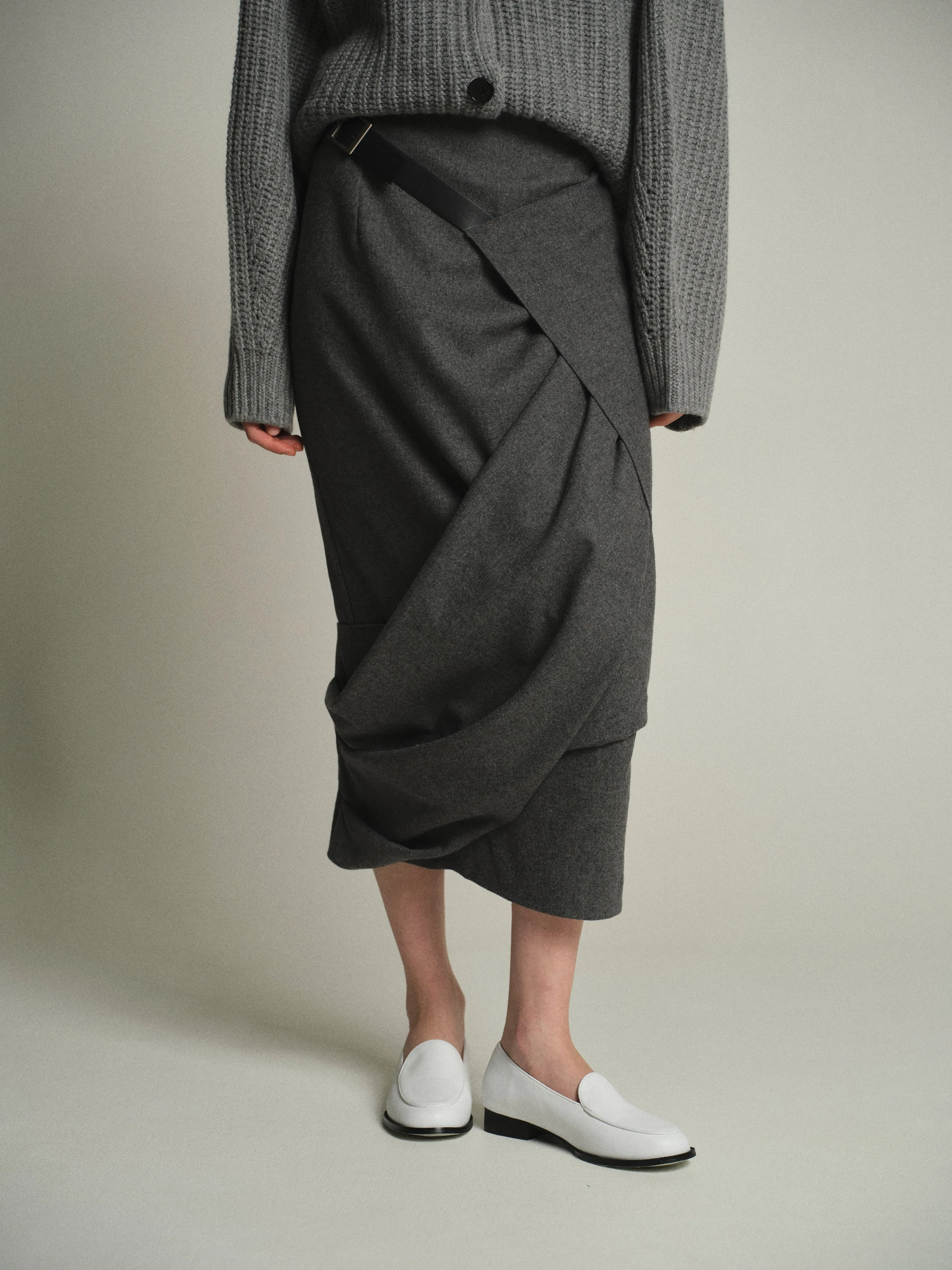 Draped Belted Skirt, Grey sold by Source Unknown product image thumbnail 4