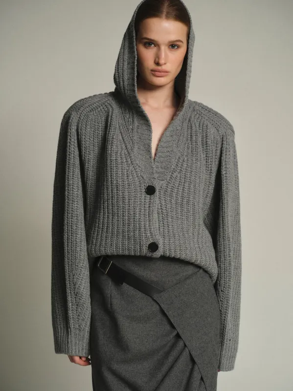 Rib Knit Hooded Cardigan, Grey sold by Source Unknown