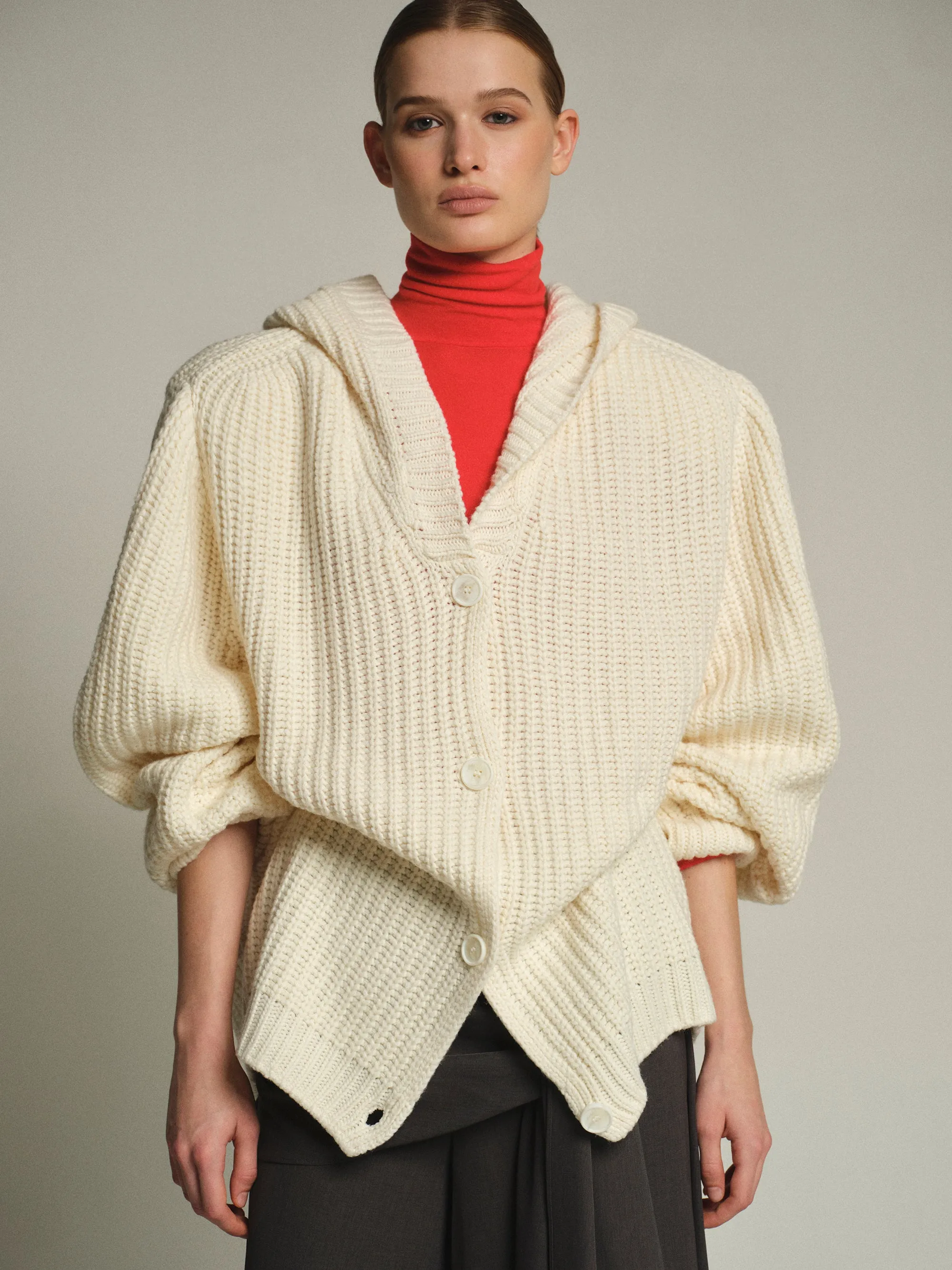Rib Knit Hooded Cardigan, Ivory sold by Source Unknown product image thumbnail 2