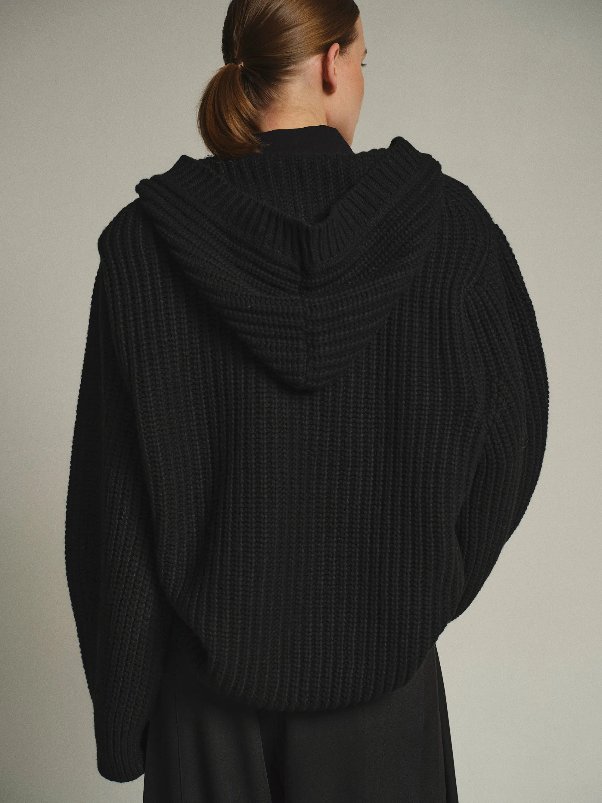 Rib Knit Hooded Cardigan, Black sold by Source Unknown product image thumbnail 4