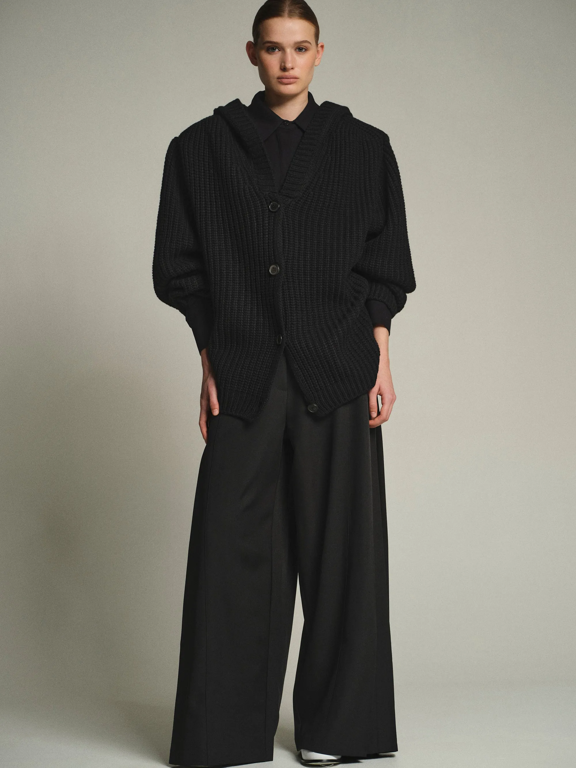 Rib Knit Hooded Cardigan, Black sold by Source Unknown product image thumbnail 2