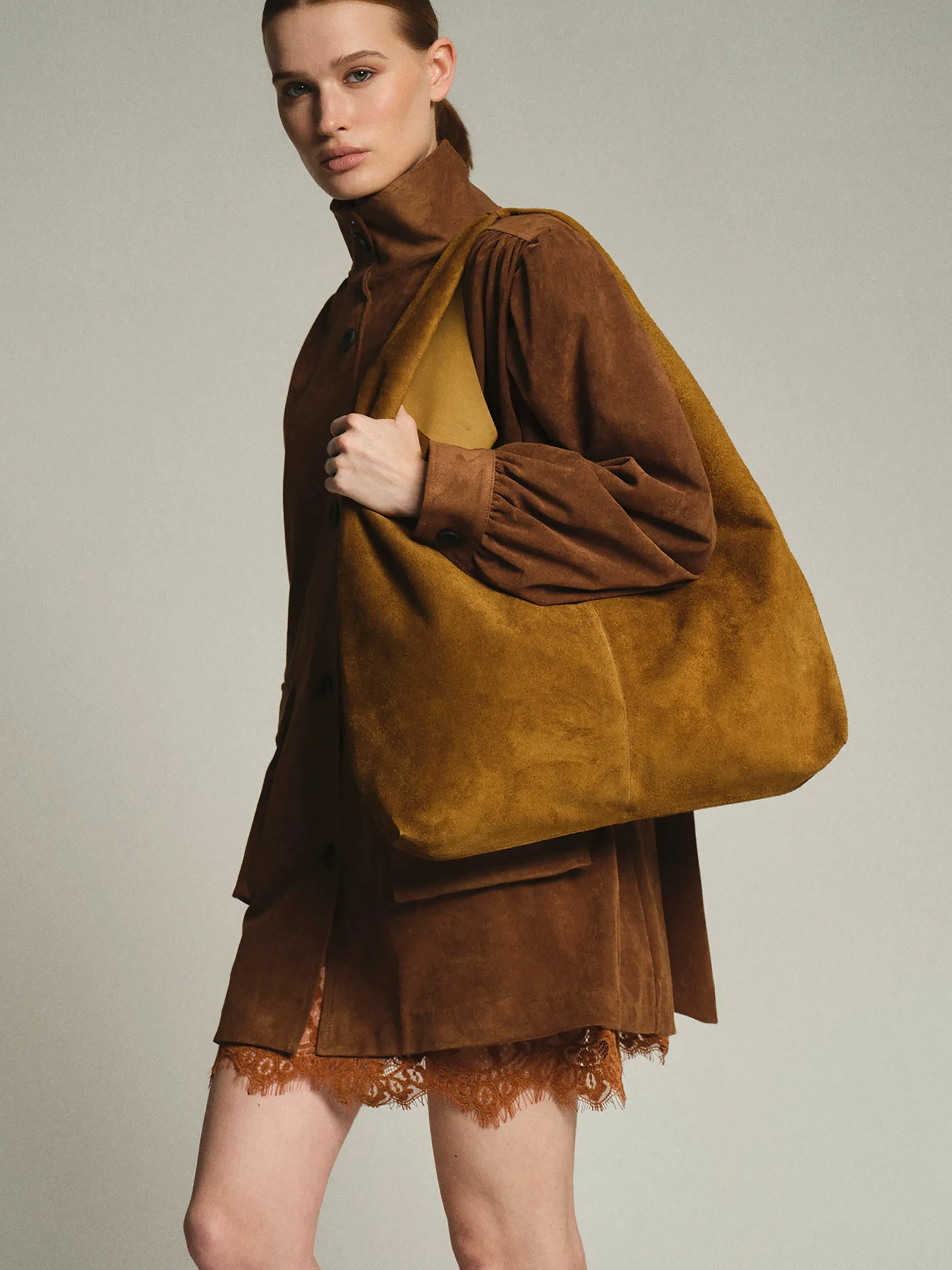 Suede Hobo Bag, Camel sold by Source Unknown product image thumbnail 3