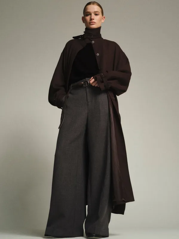 Cord-Belt Wool Trousers, Grey sold by Source Unknown