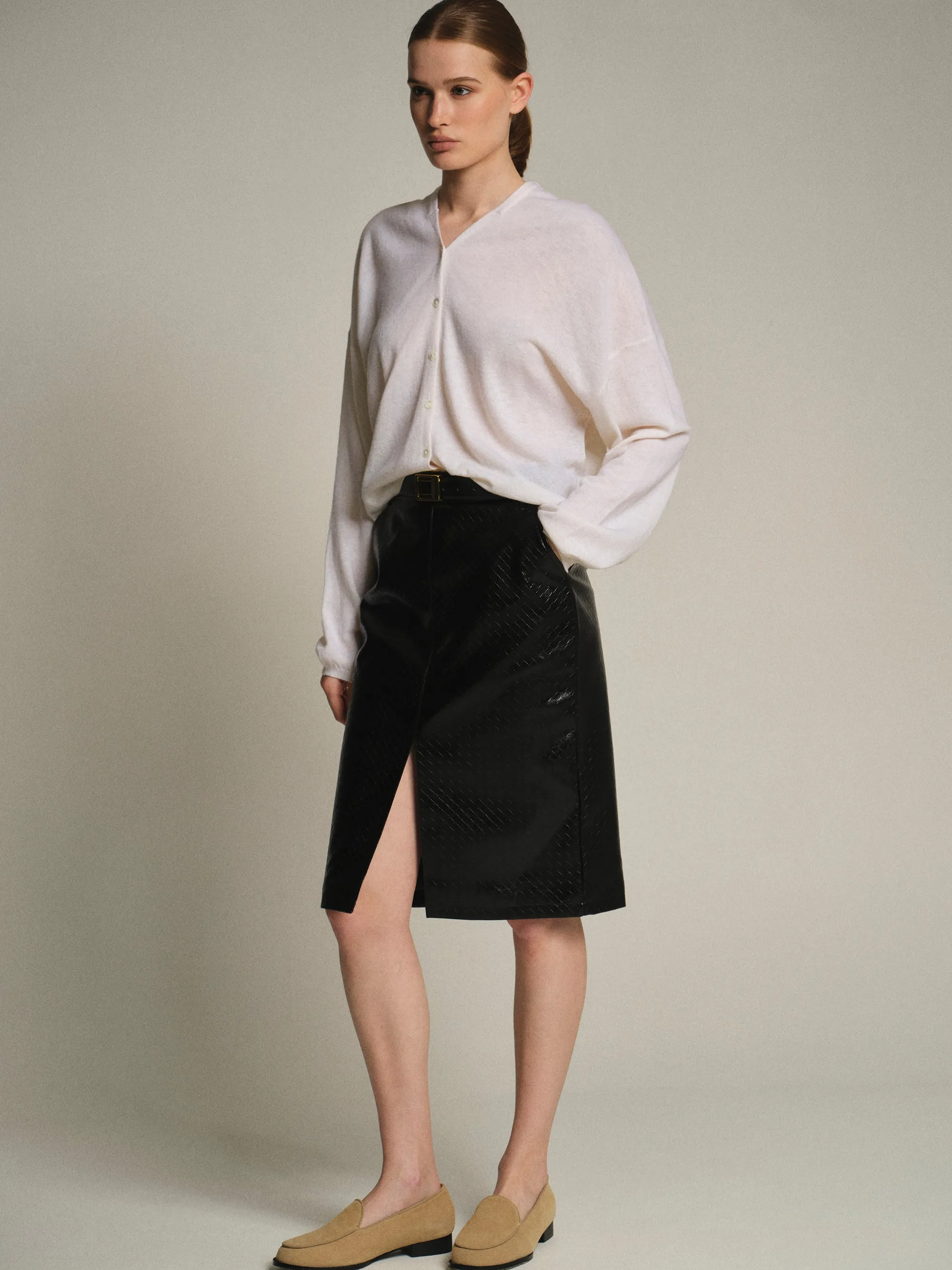 Belted Faux-Leather Midi Skirt, Black sold by Source Unknown product image thumbnail 5