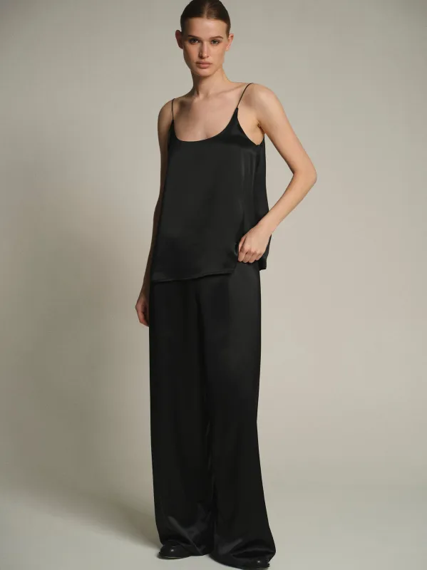 Satin Effect Drawstring Pants, Black sold by Source Unknown