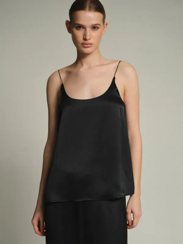 Satin Effect Tank Top, Black sold by Source Unknown