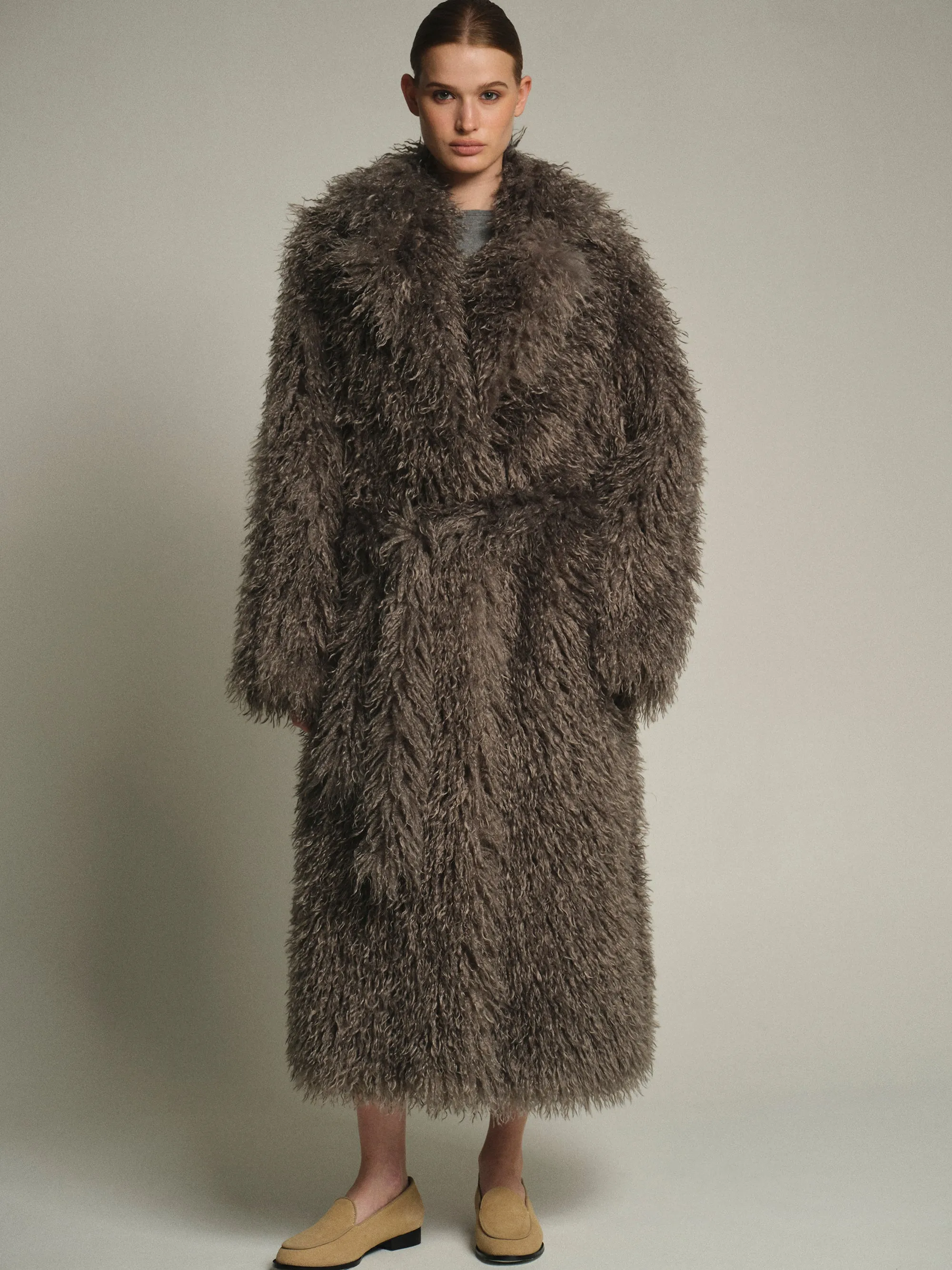 Long Belted Plush Coat, Sage sold by Source Unknown product image thumbnail 2