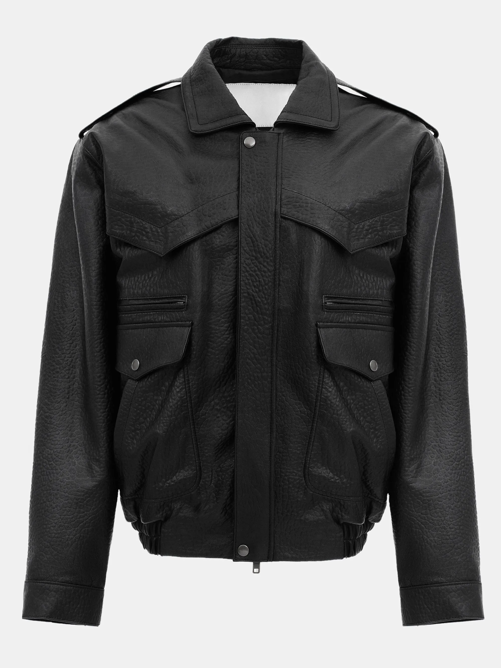Boxy Leather Bomber Jacket, Black sold by Source Unknown product image thumbnail 4