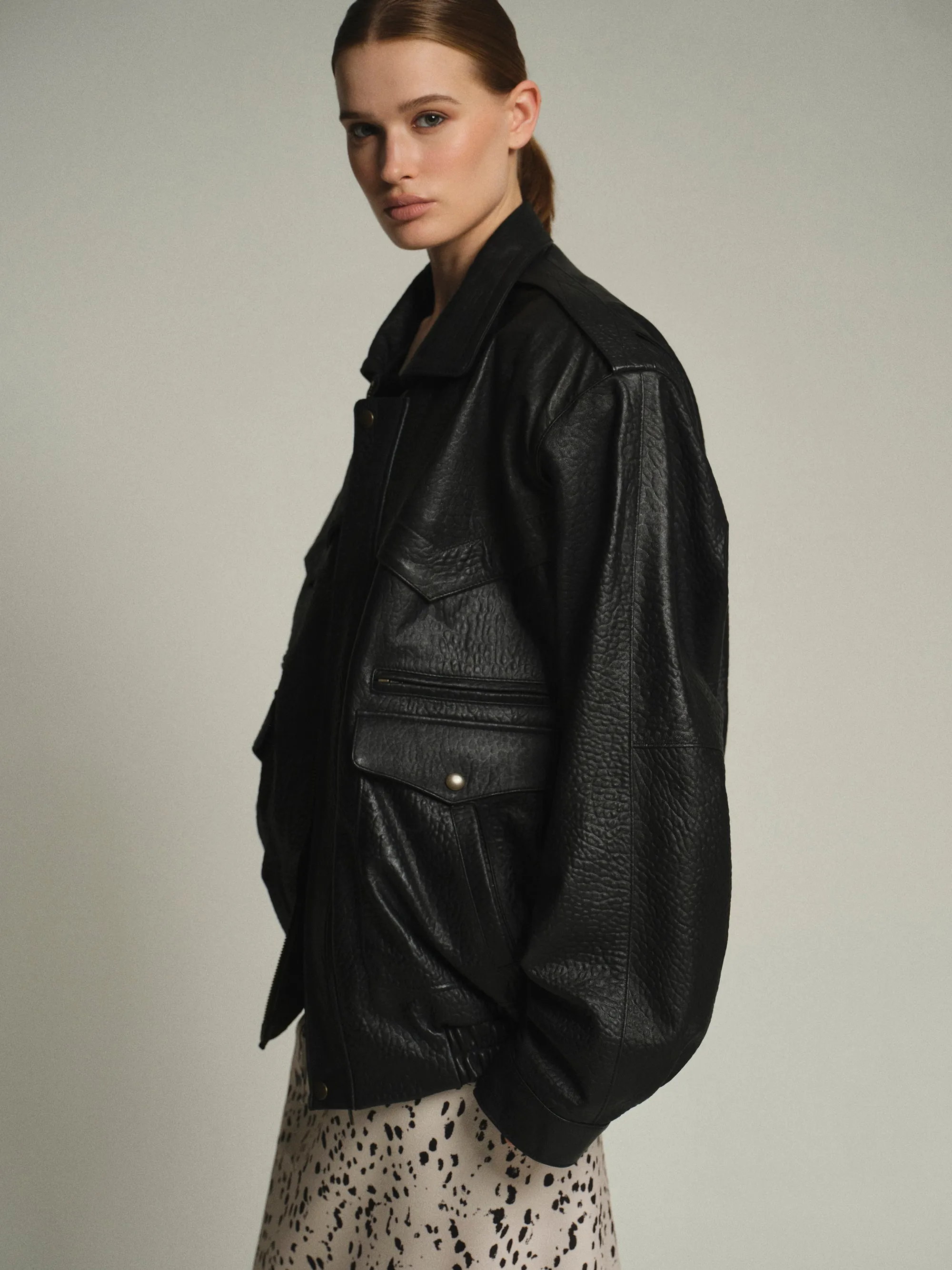 Boxy Leather Bomber Jacket, Black sold by Source Unknown product image thumbnail 2