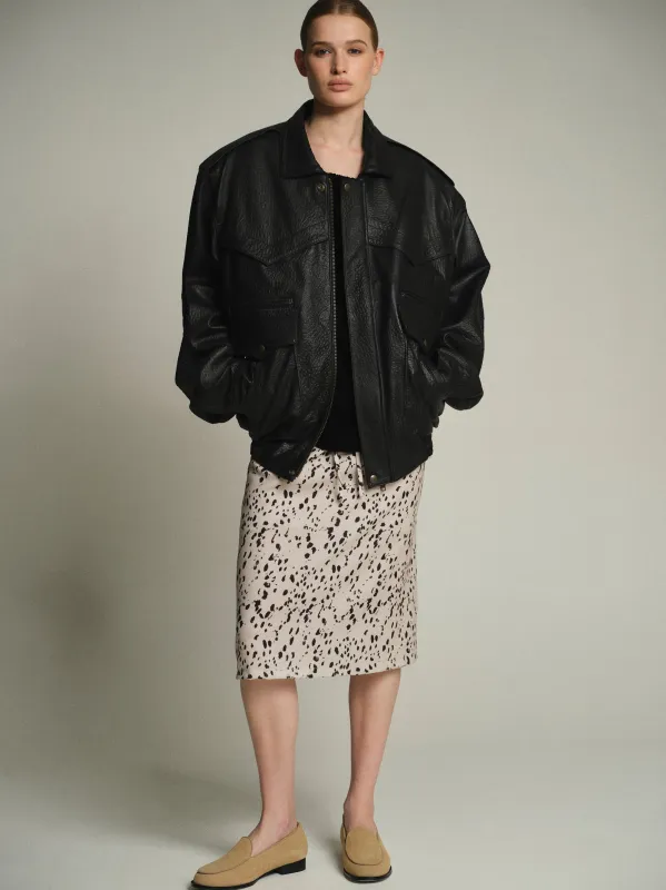 Boxy Leather Bomber Jacket, Black sold by Source Unknown
