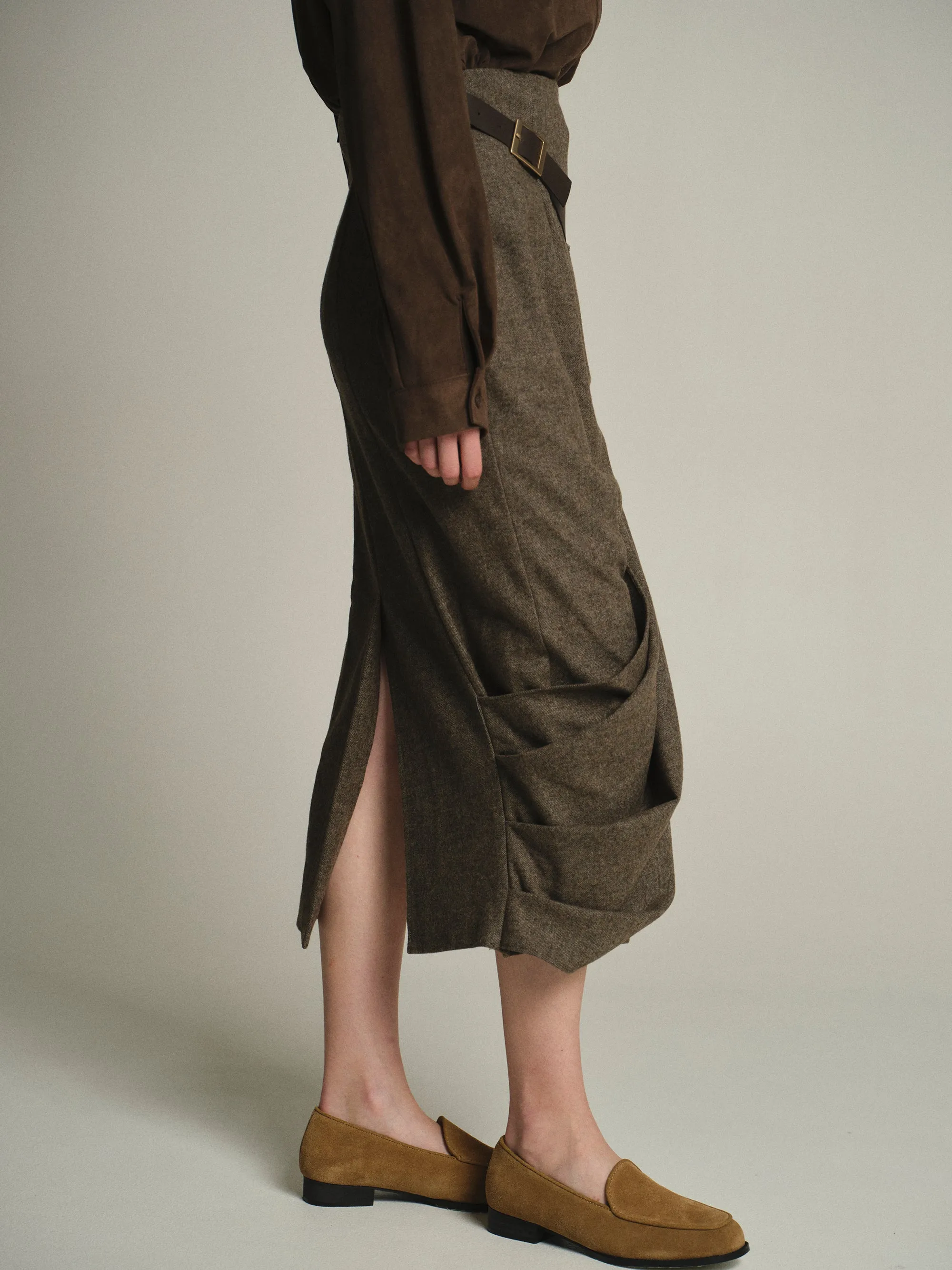 Draped Belted Skirt, Brown sold by Source Unknown product image thumbnail 4