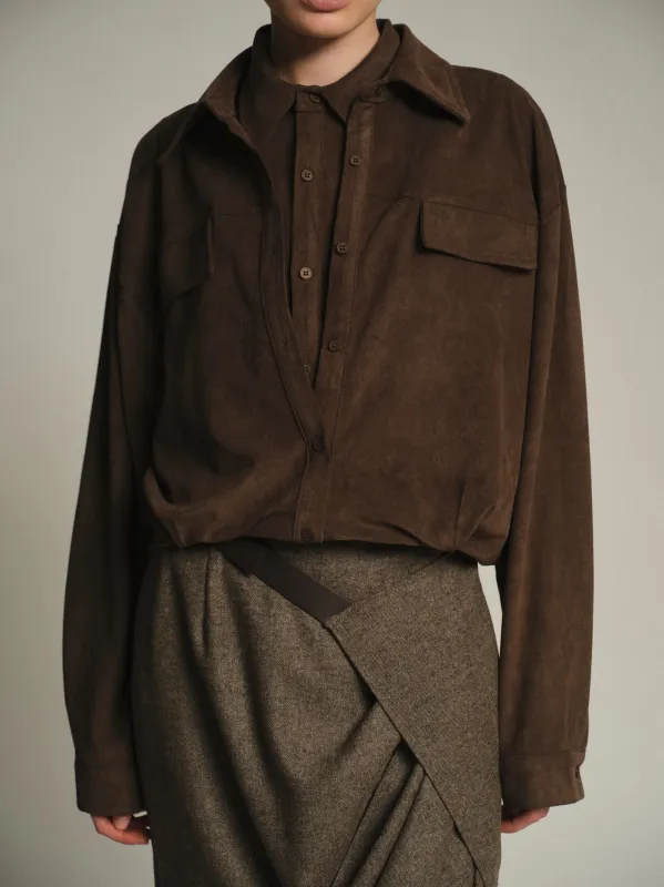 Layered Suede Effect Shirt, Brown sold by Source Unknown