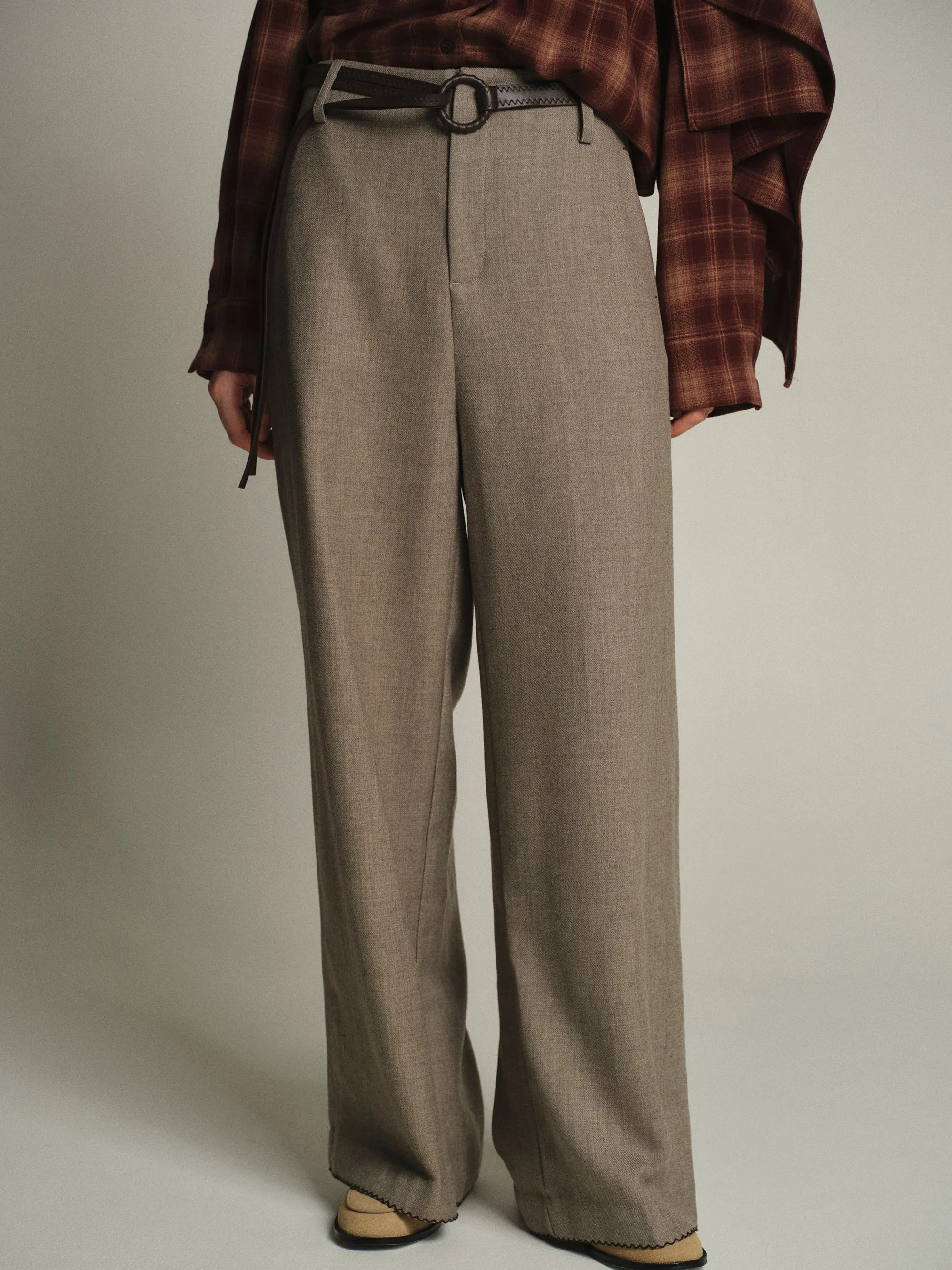 Cord-Belt Wool Trousers, Brown sold by Source Unknown product image thumbnail 4