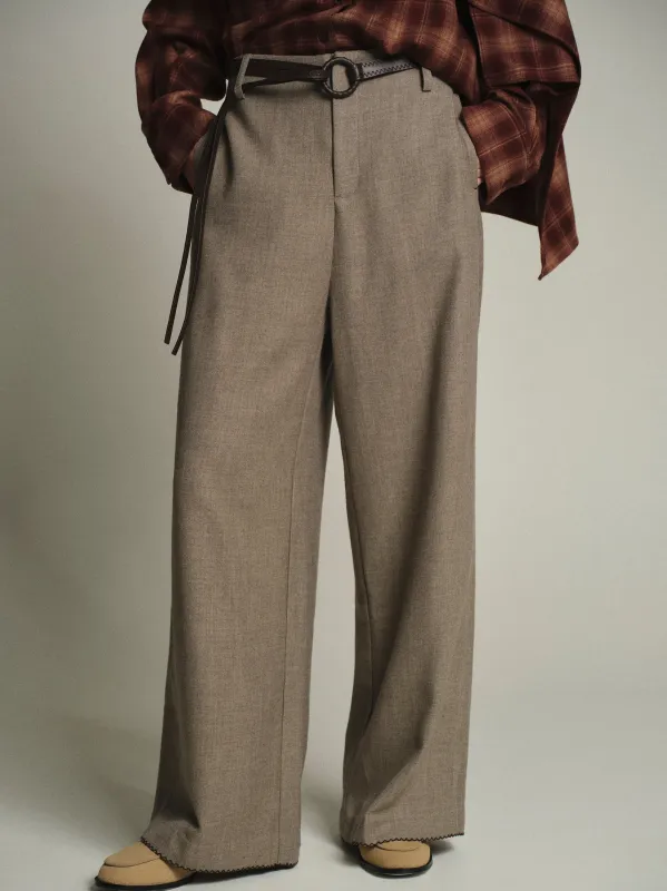 Cord-Belt Wool Trousers, Brown sold by Source Unknown