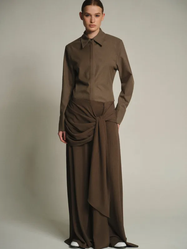 Draped Tie-Waist Trousers, Brown sold by Source Unknown