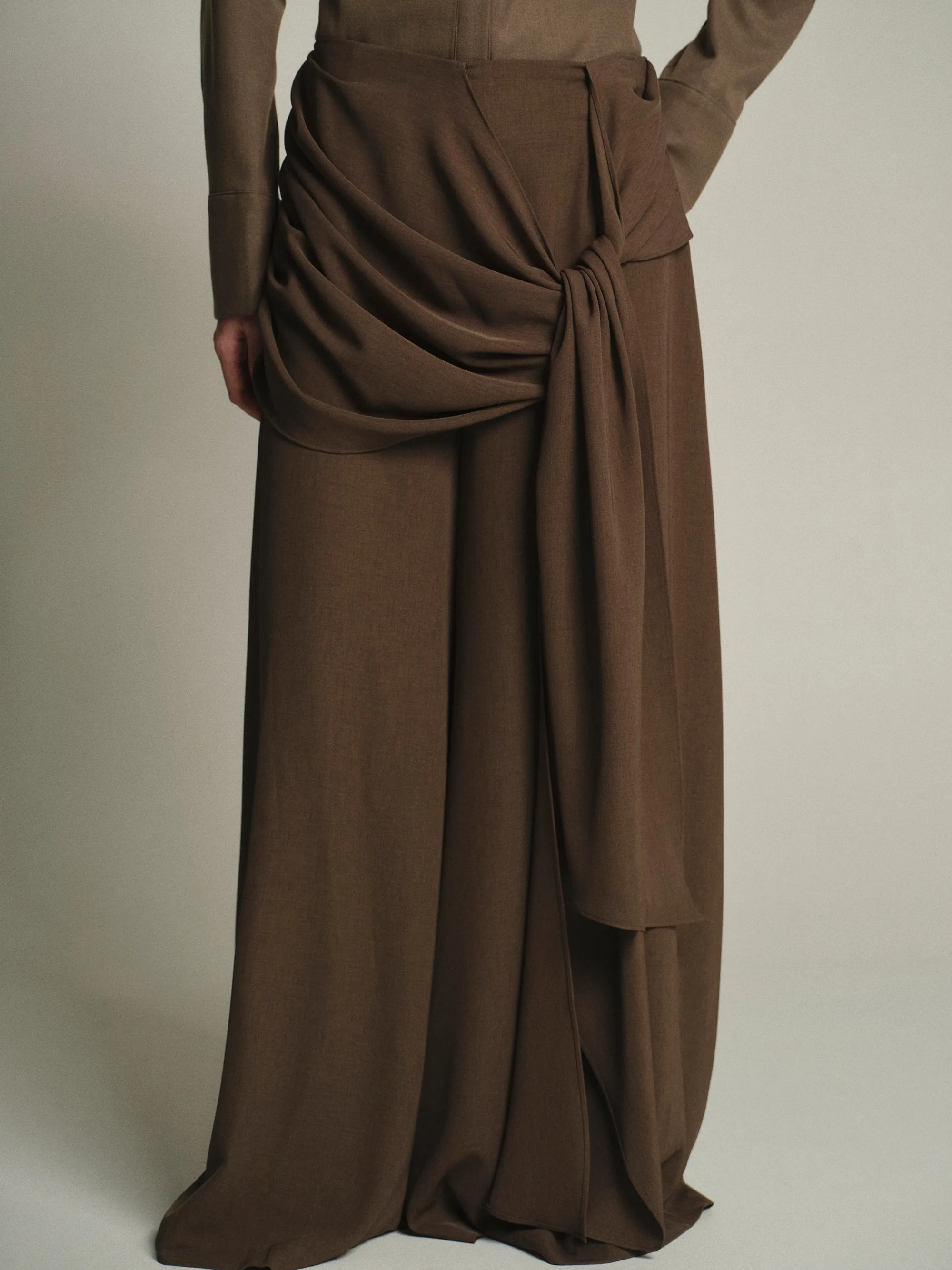Draped Tie-Waist Trousers, Brown sold by Source Unknown product image thumbnail 4