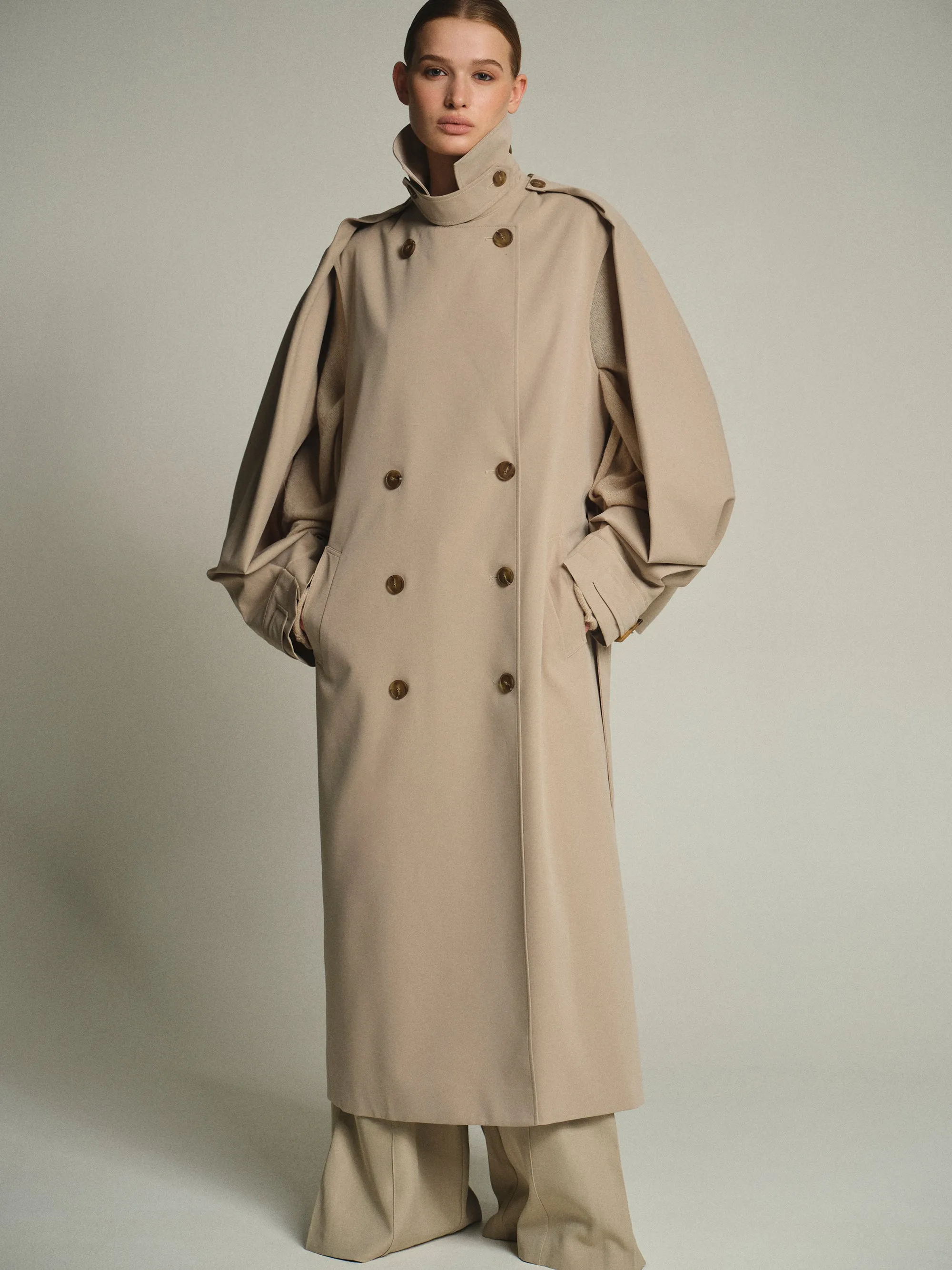 Slit Sleeve Trench Coat, Beige sold by Source Unknown product image thumbnail 3