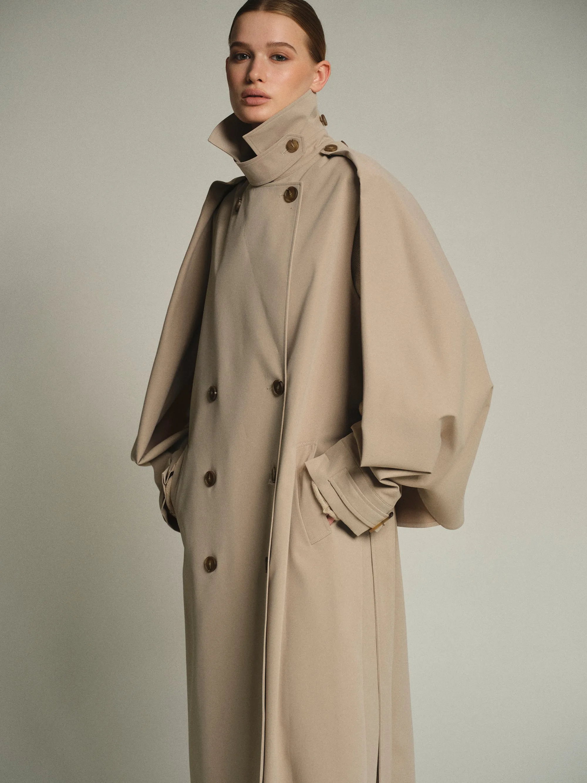 Slit Sleeve Trench Coat, Beige sold by Source Unknown