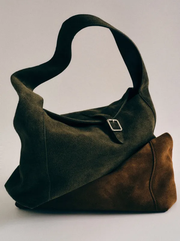 Slouchy Suede Shoulder Bag, Olive sold by Source Unknown