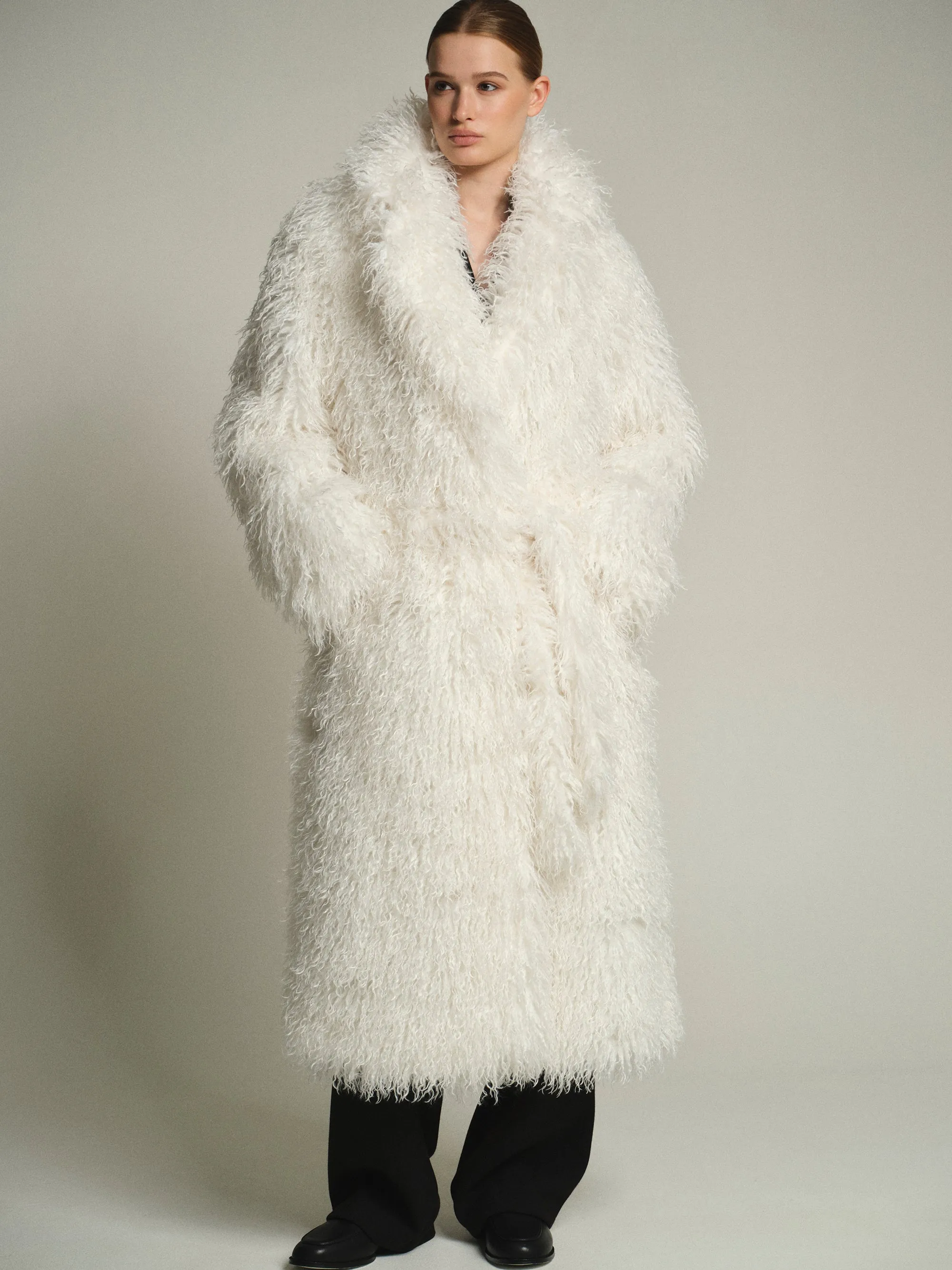 Long Belted Plush Coat, White sold by Source Unknown product image thumbnail 3