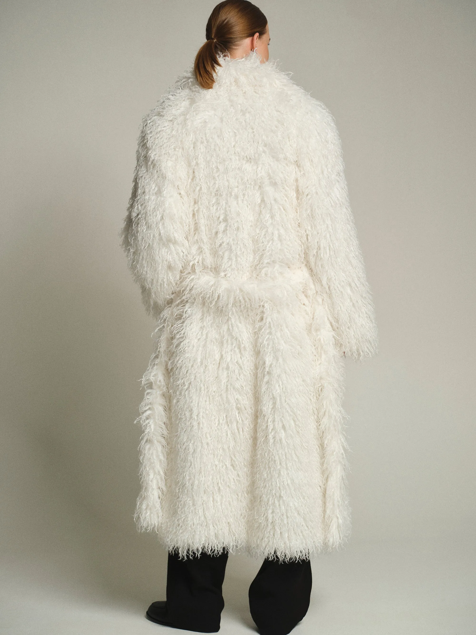 Long Belted Plush Coat, White sold by Source Unknown product image thumbnail 5