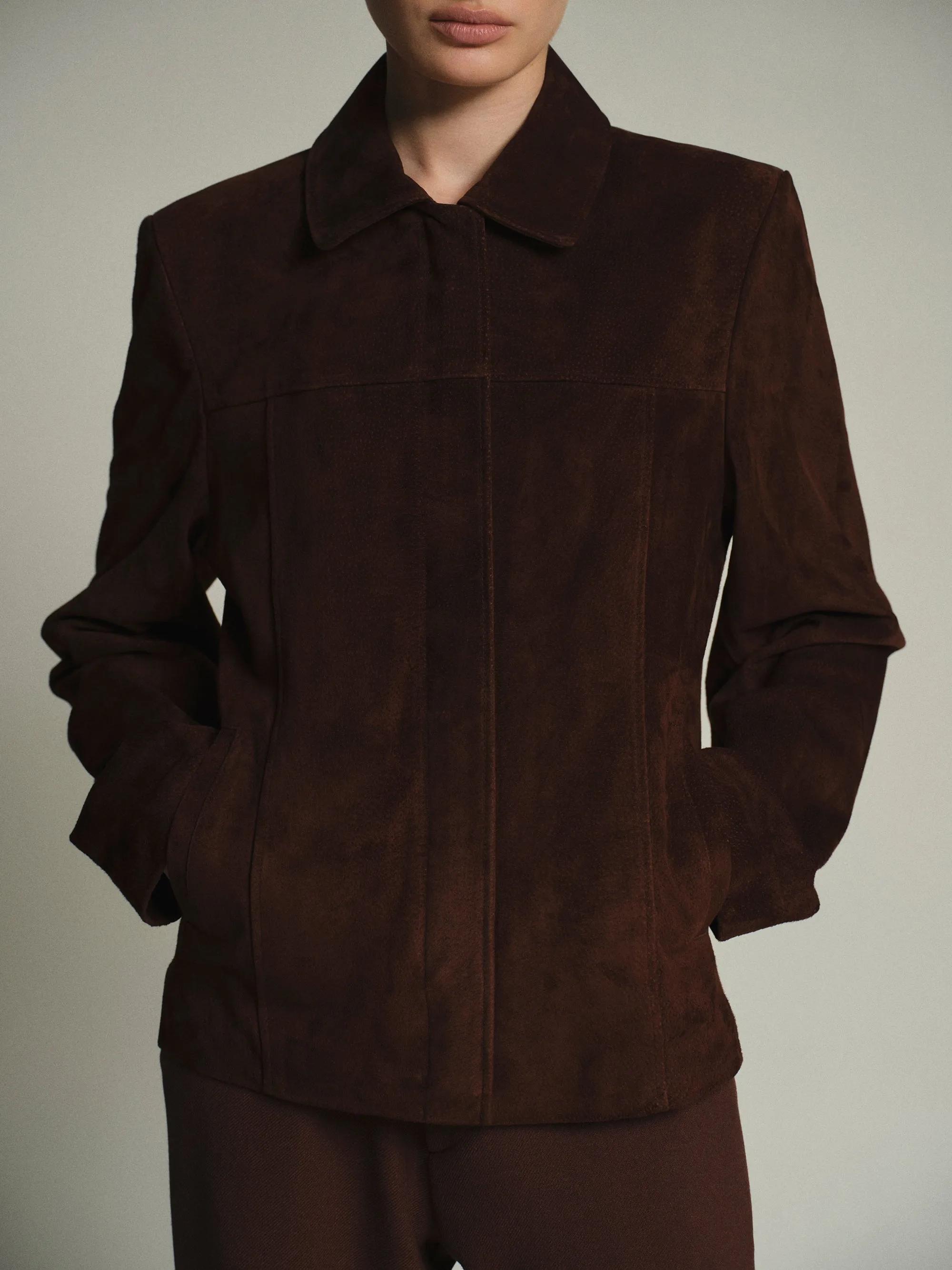 Suede Trucker Jacket, Dark Brown sold by Source Unknown product image thumbnail 3