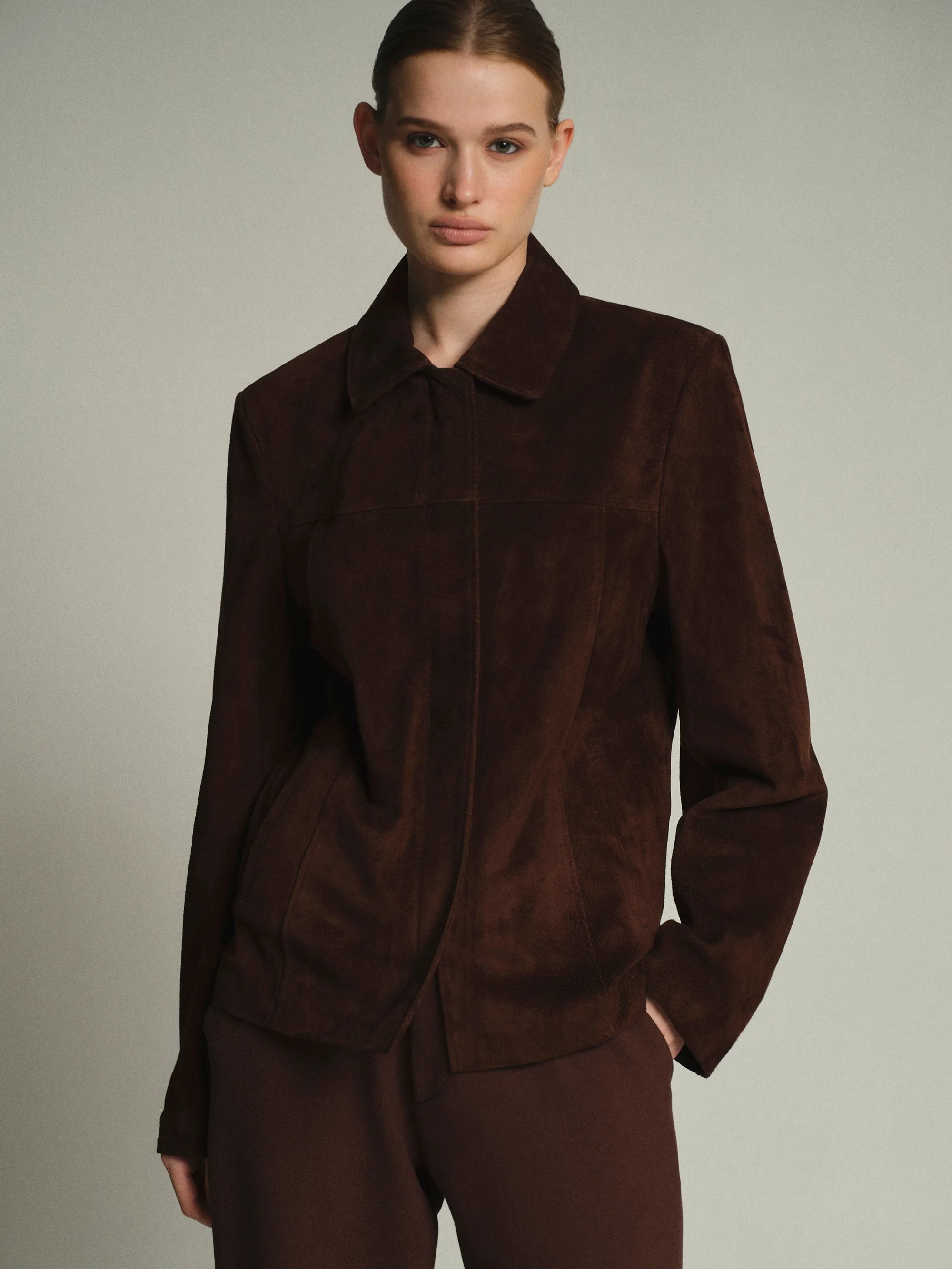 Suede Trucker Jacket, Dark Brown sold by Source Unknown