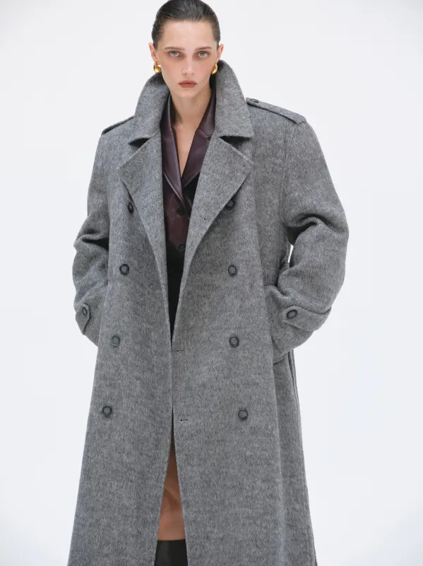Oversized Wool Trench Coat, Grey sold by Source Unknown