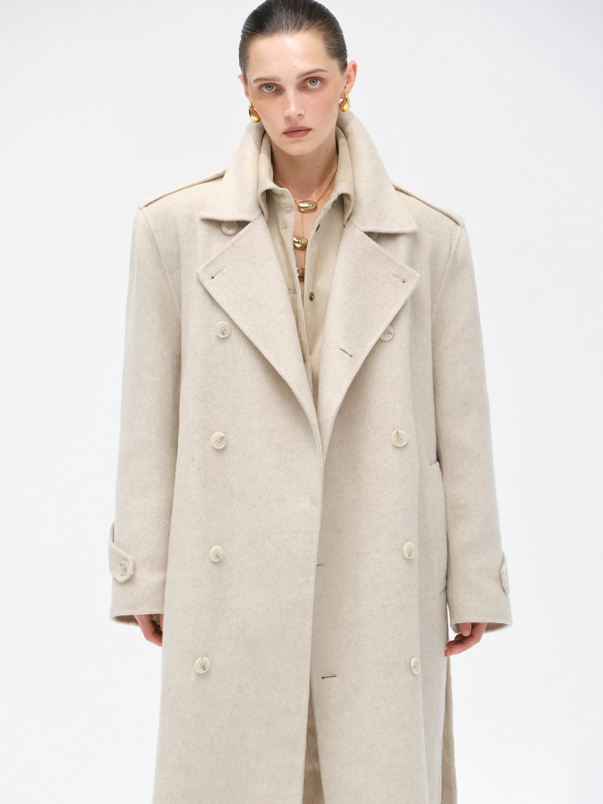 Oversized Wool Trench Coat, Birch sold by Source Unknown product image thumbnail 4