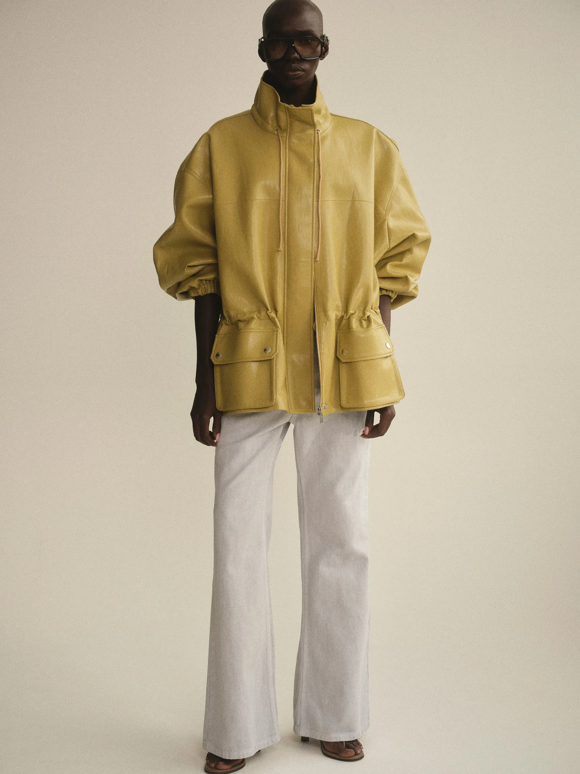 Faux-Leather Short Parka, Olive sold by Source Unknown product image thumbnail 3