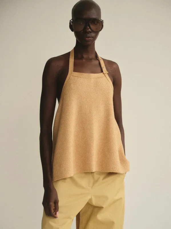 Rib-Knit Halter Tank Top, Sahara sold by Source Unknown