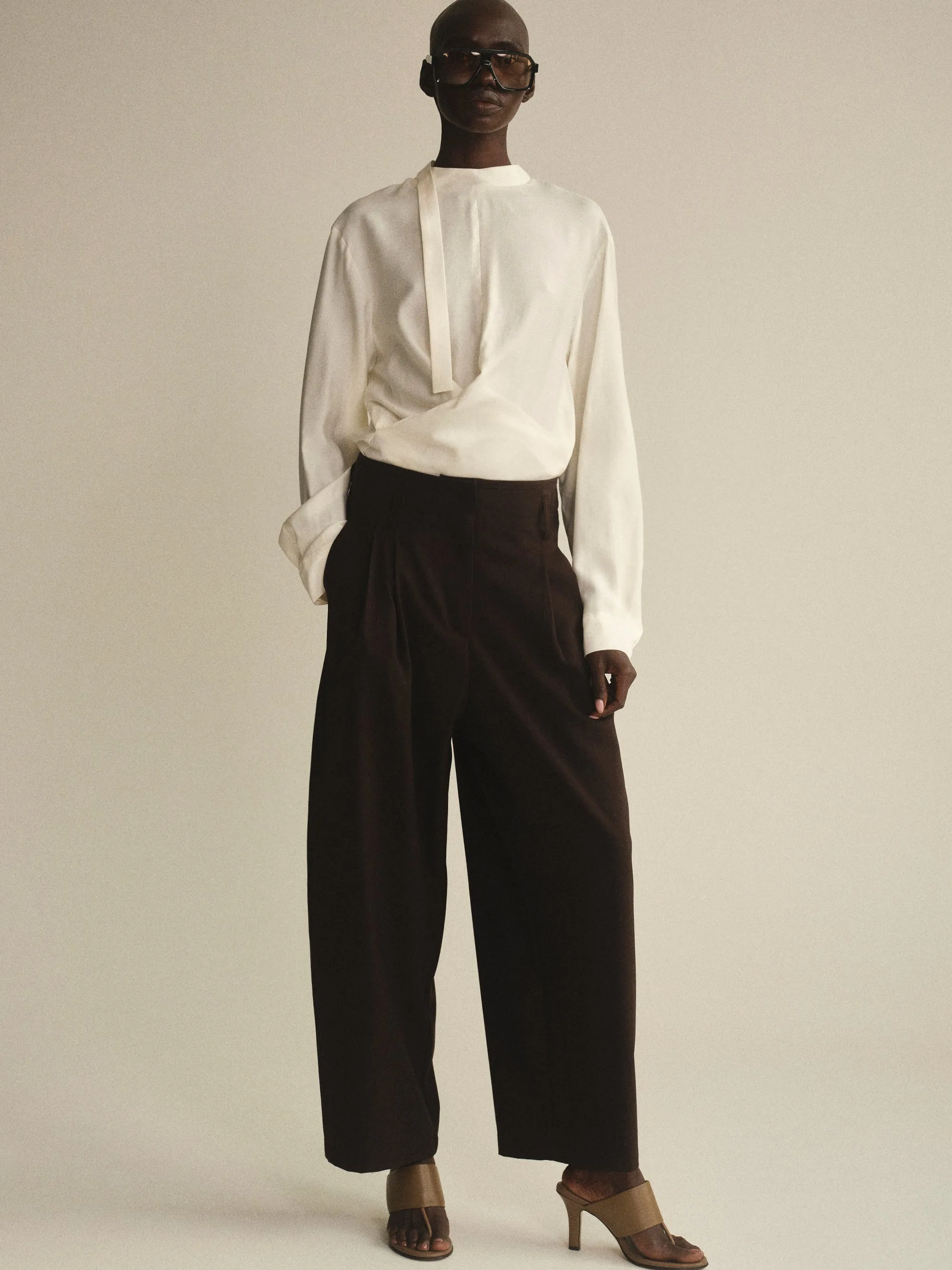 Wide Leg Pleated Trousers, Brown sold by Source Unknown product image thumbnail 2