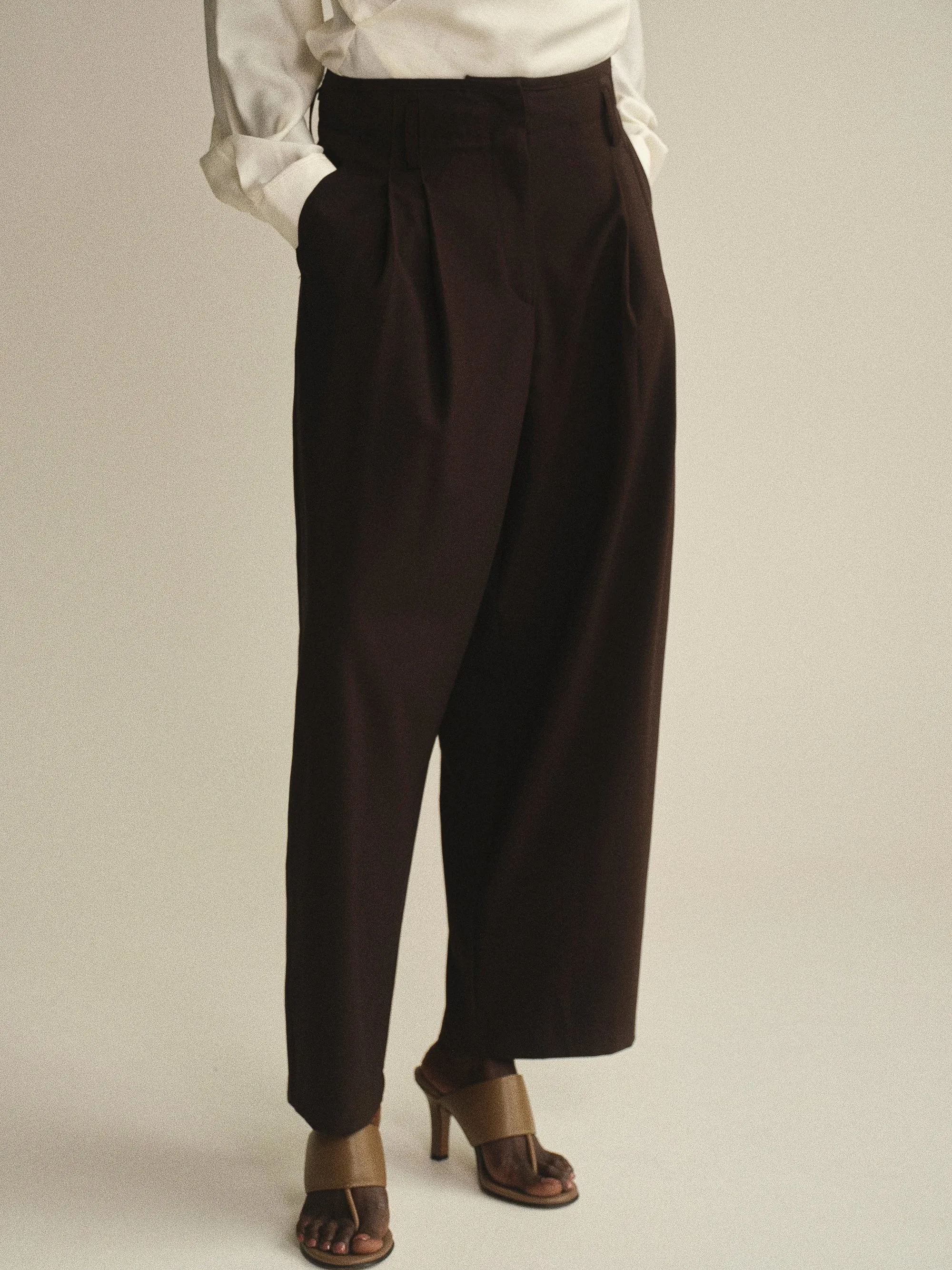Wide Leg Pleated Trousers, Brown sold by Source Unknown product image thumbnail 3