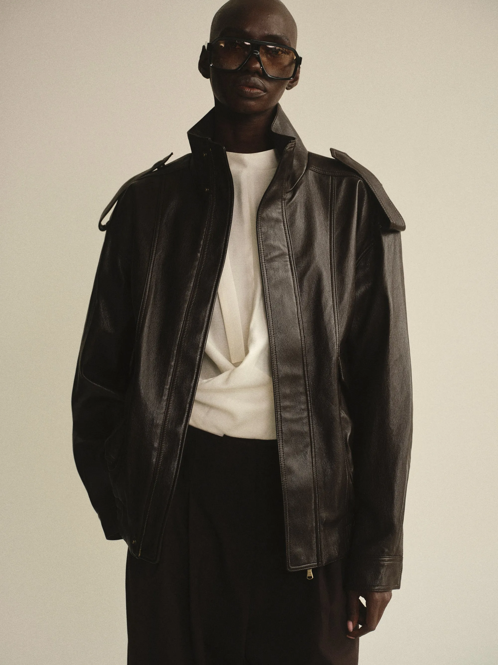 Faux-Leather Aviator Jacket, Brown sold by Source Unknown product image thumbnail 4